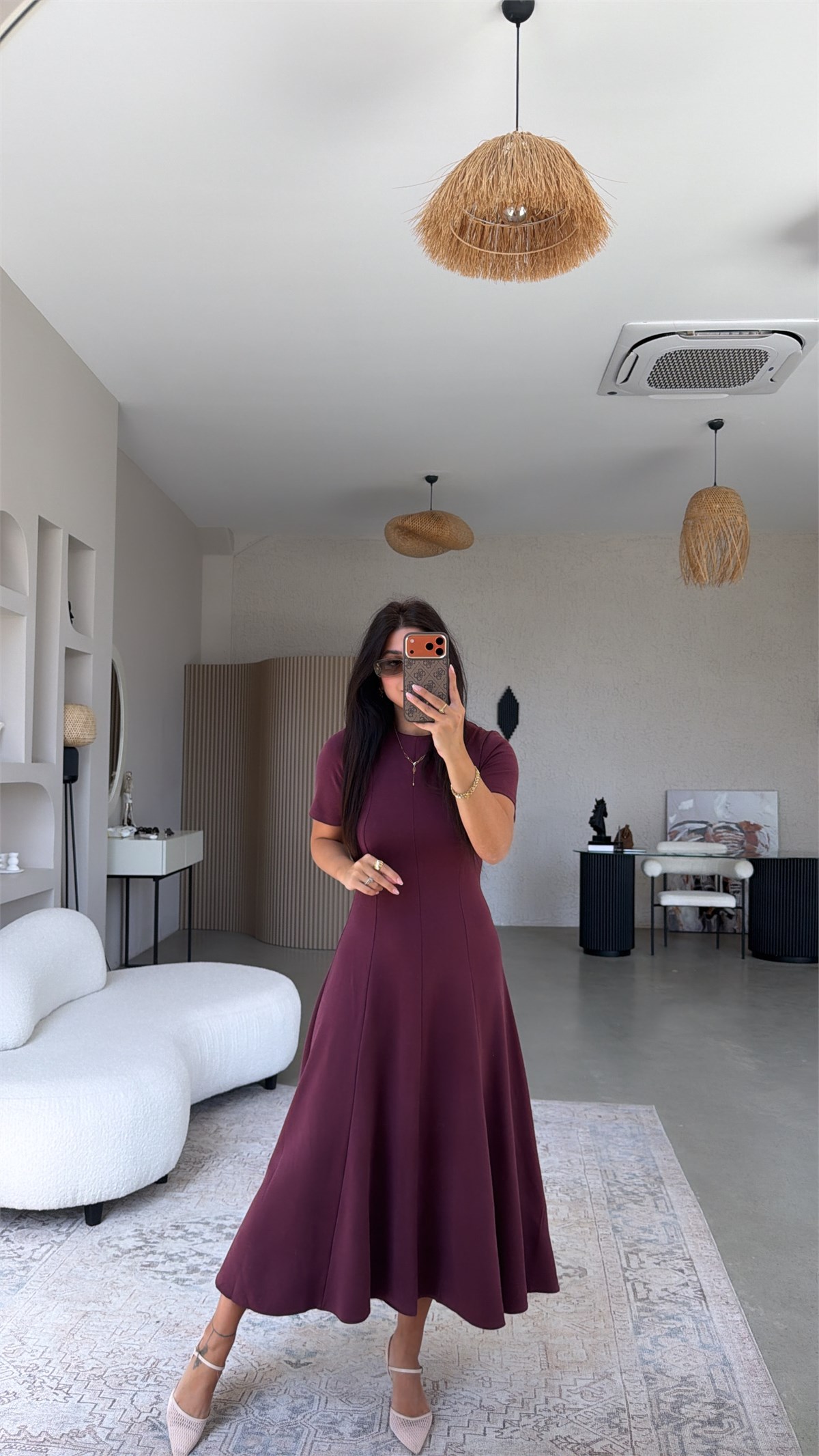Bordo Parçalı Massi Model Elbise