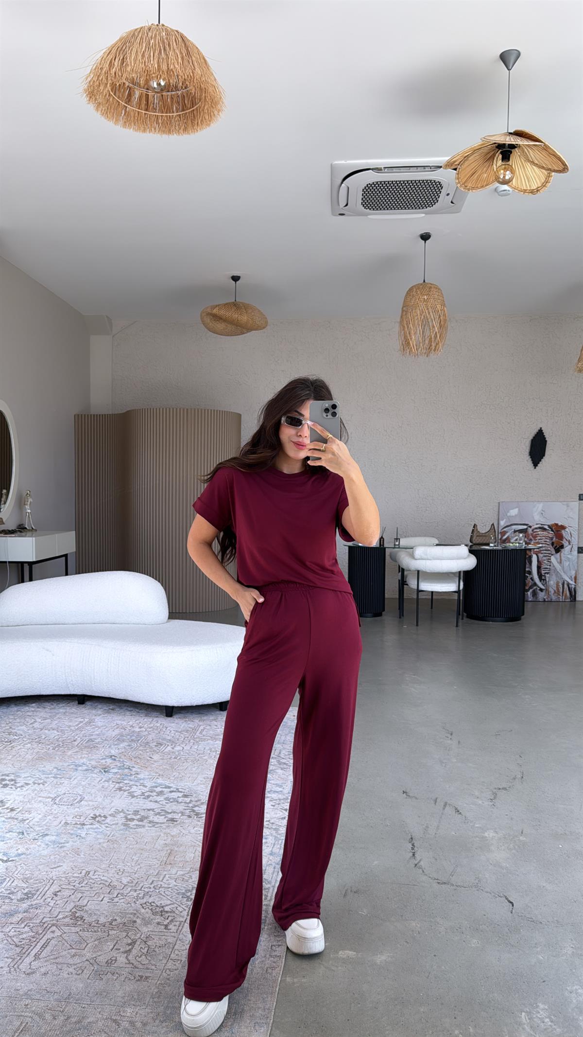 Bordo Pike Modal Tensel Takım