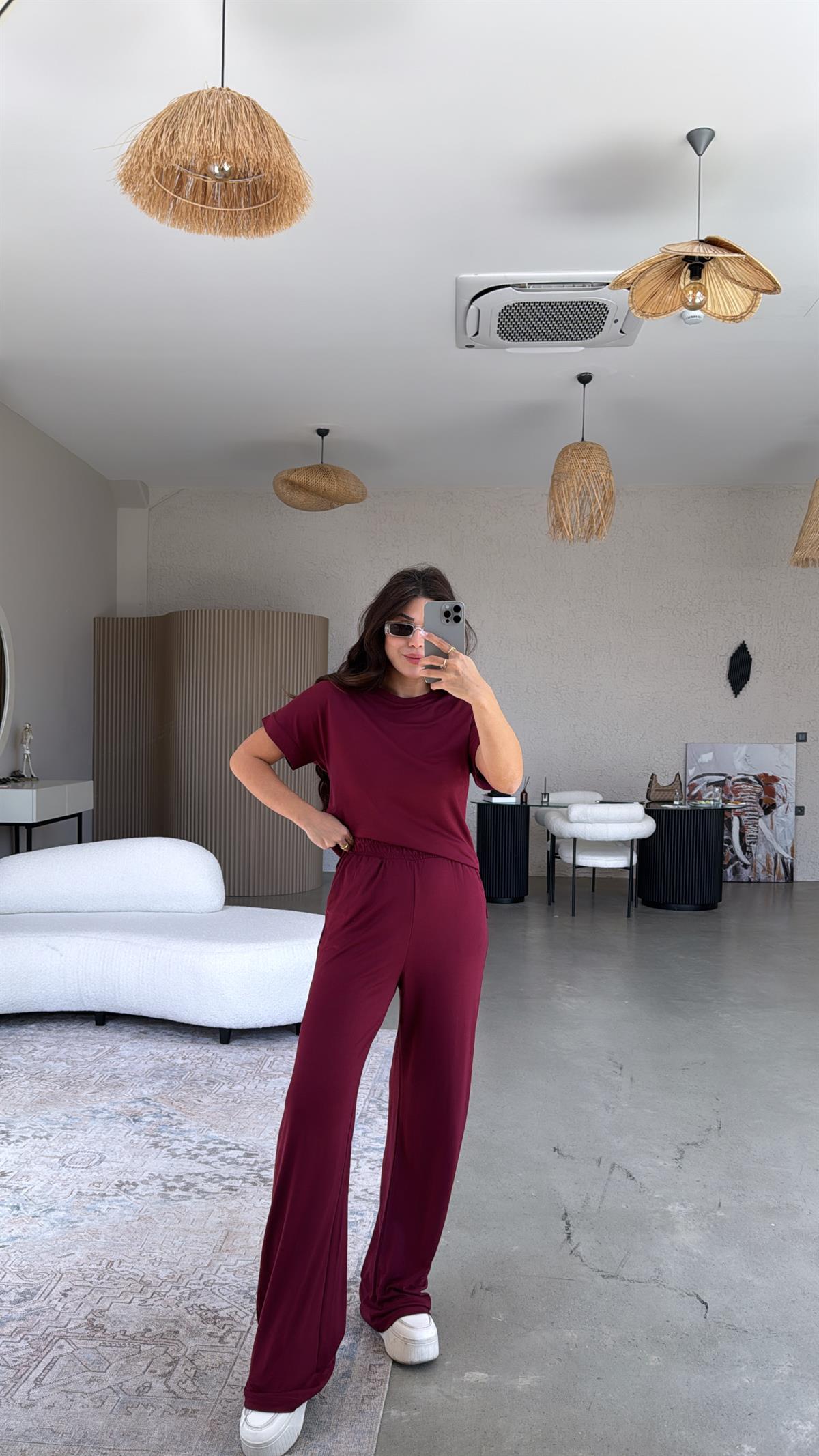 Bordo Pike Modal Tensel Takım