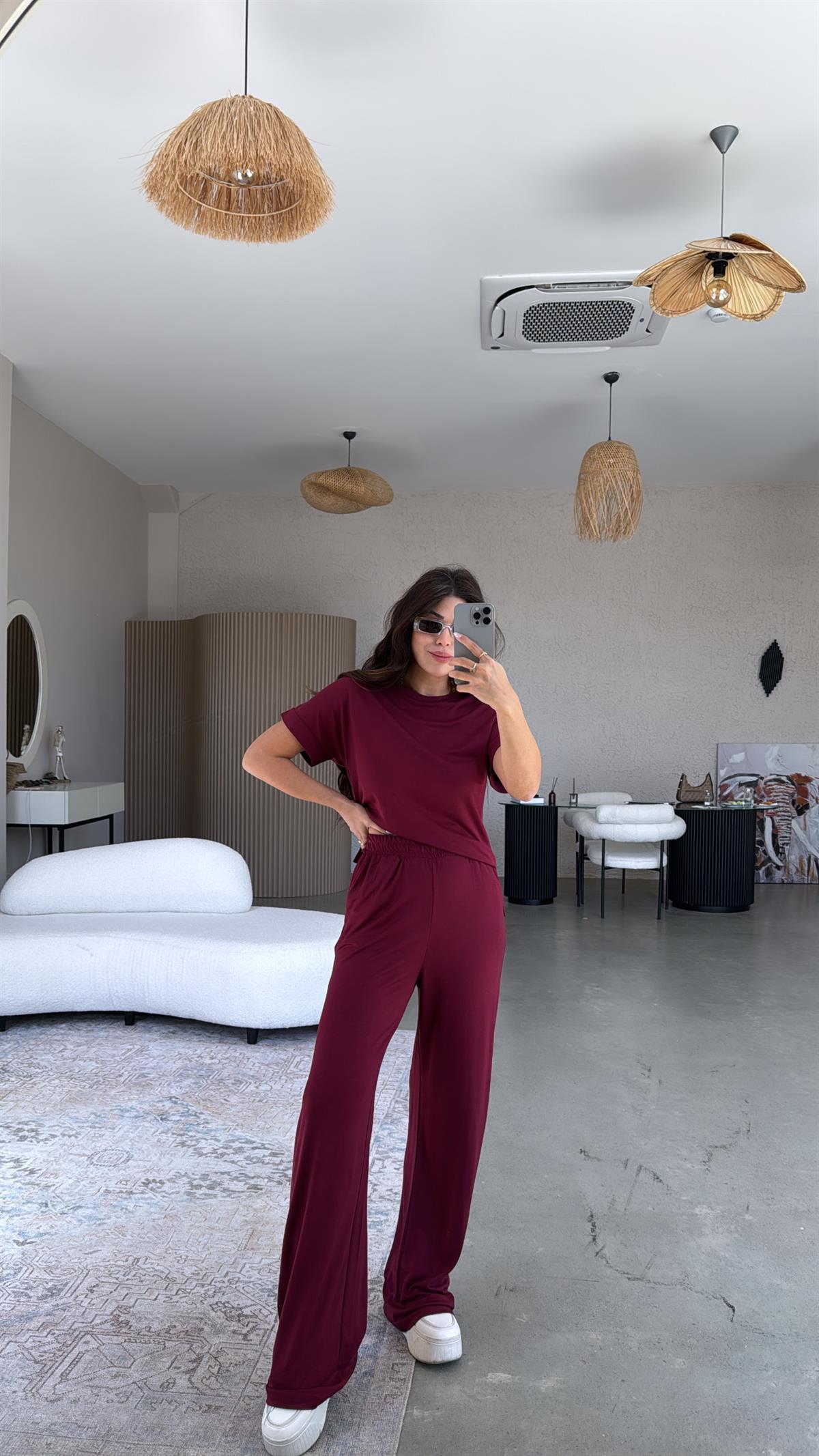 Bordo Pike Modal Tensel Takım