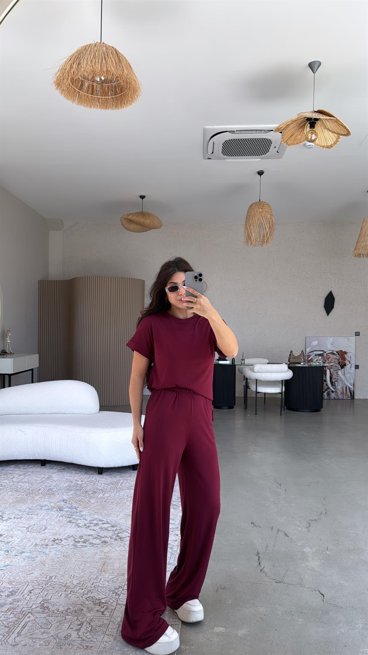 Bordo Pike Modal Tensel Takım