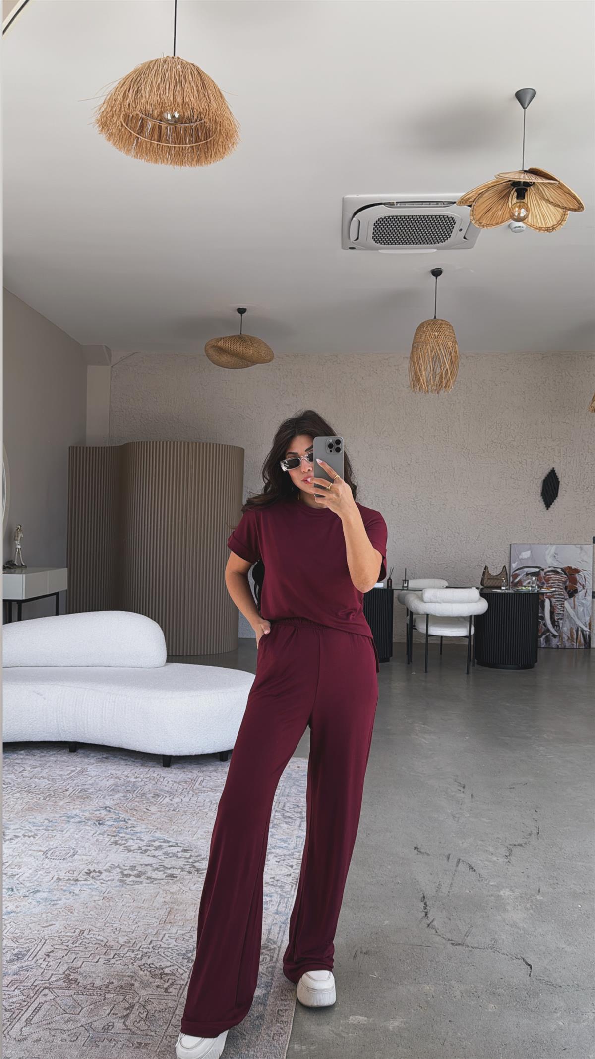 Bordo Pike Modal Tensel Takım