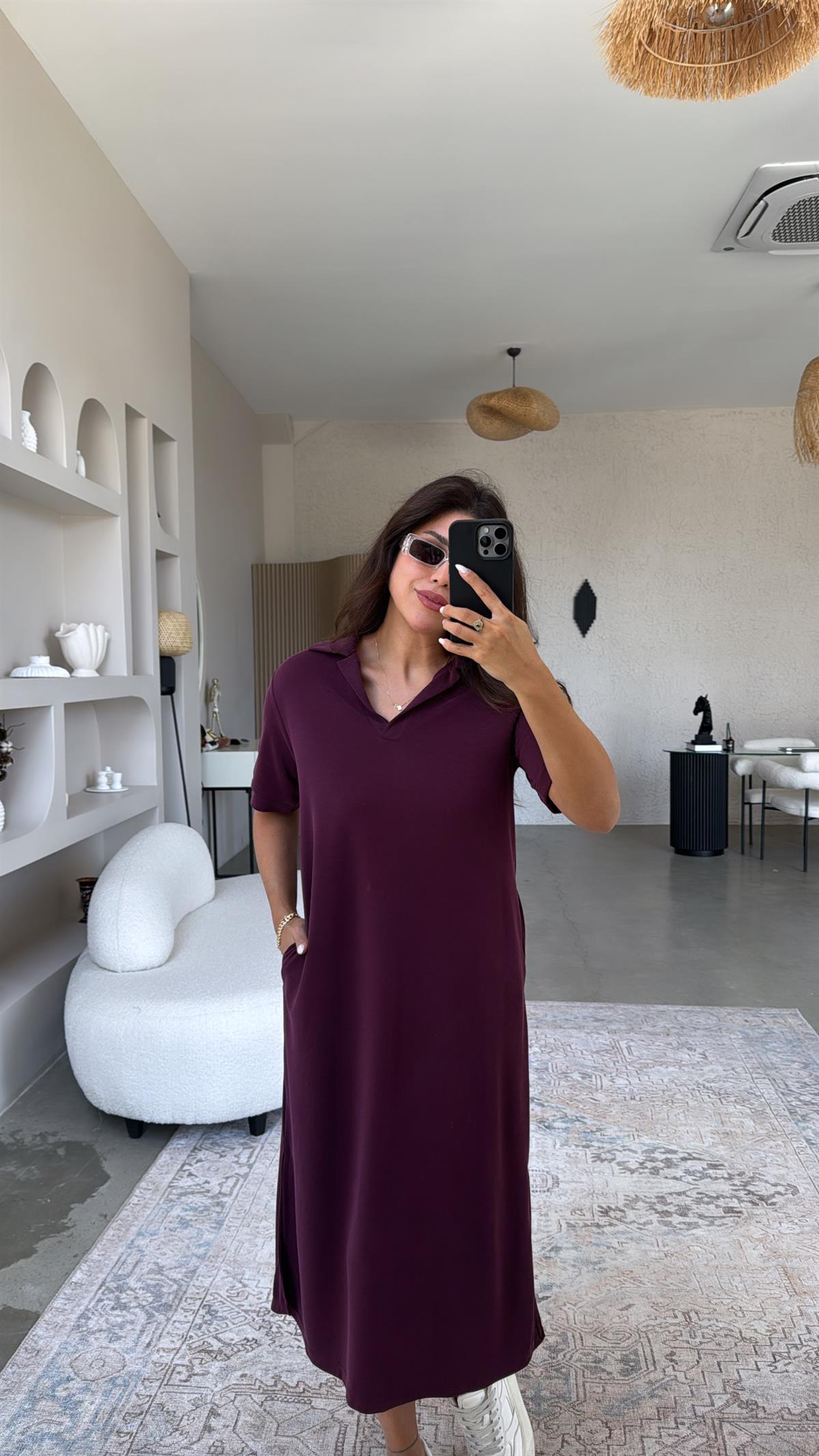 Bordo Pike Modal Yakalı Basic Elbise