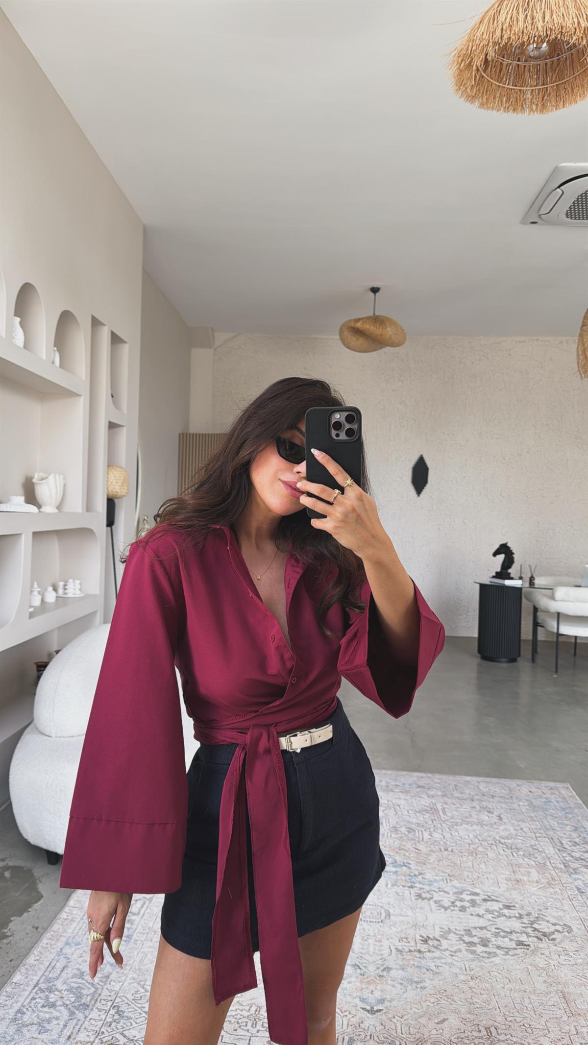 Bordo Poplin Bağlamalı Gömlek