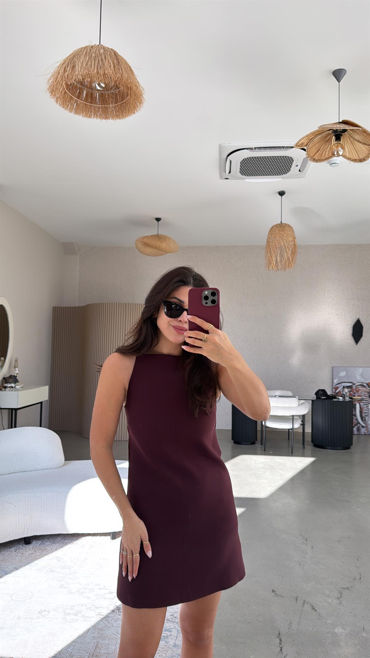 Bordo Premium Askılı Mini Elbise