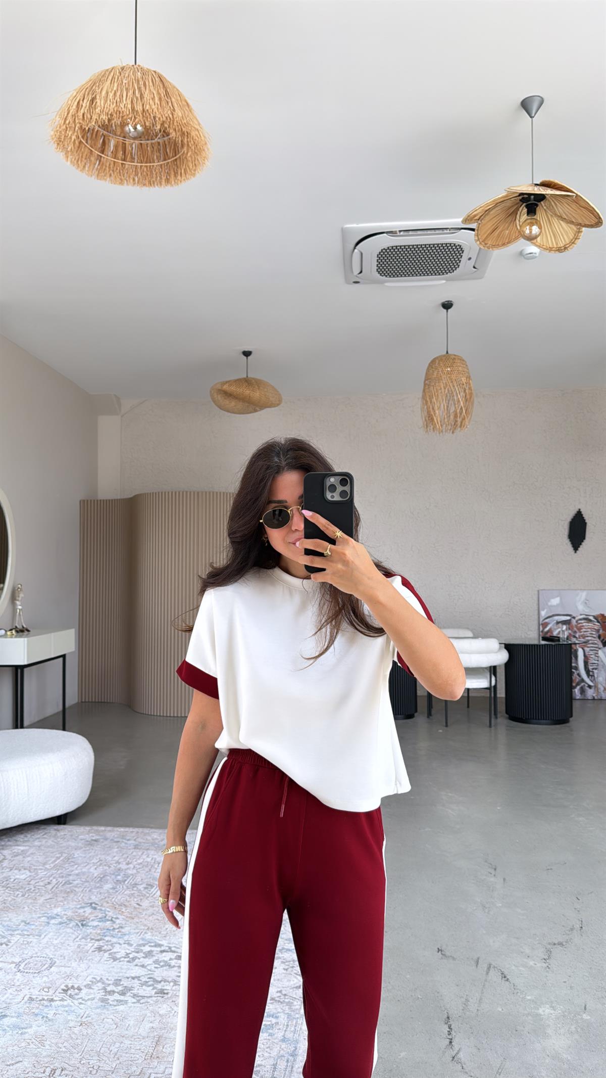 Bordo Şeritli Modal Takım