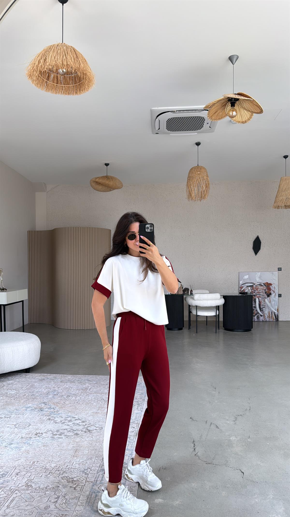 Bordo Şeritli Modal Takım