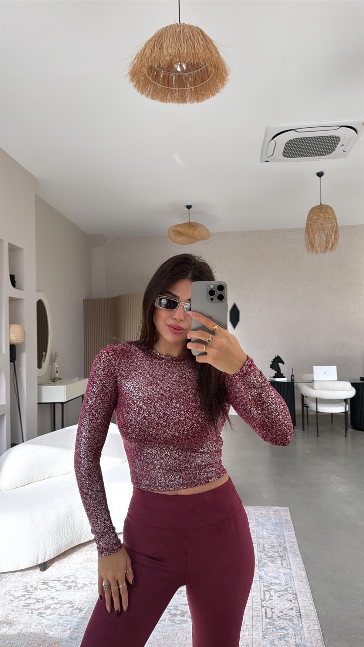 Bordo Simli Bluz