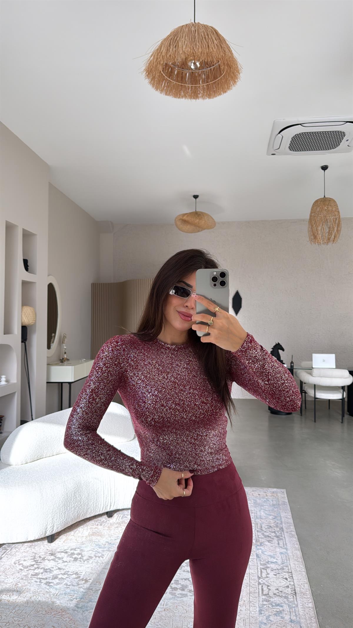 Bordo Simli Bluz