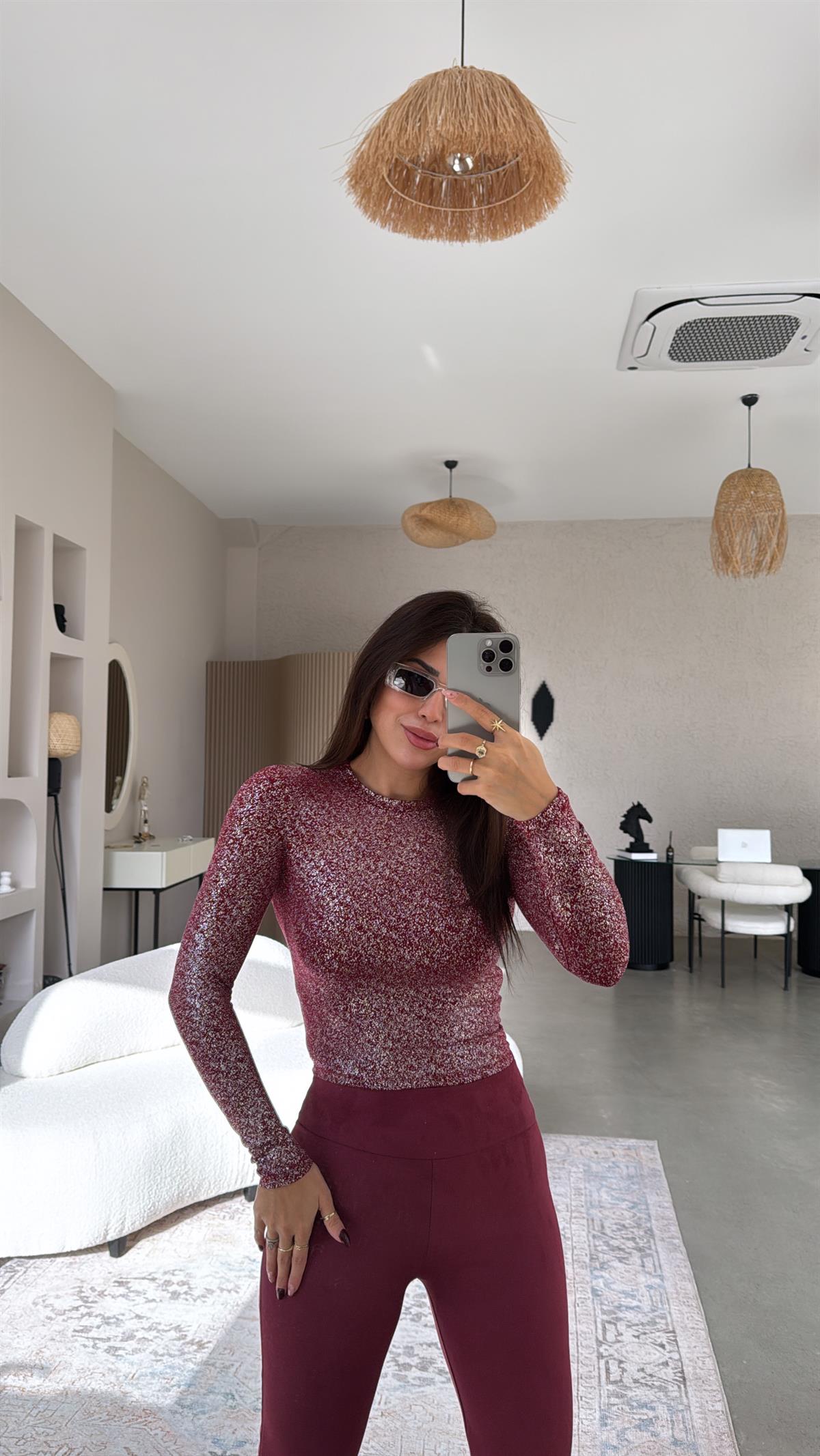 Bordo Simli Bluz