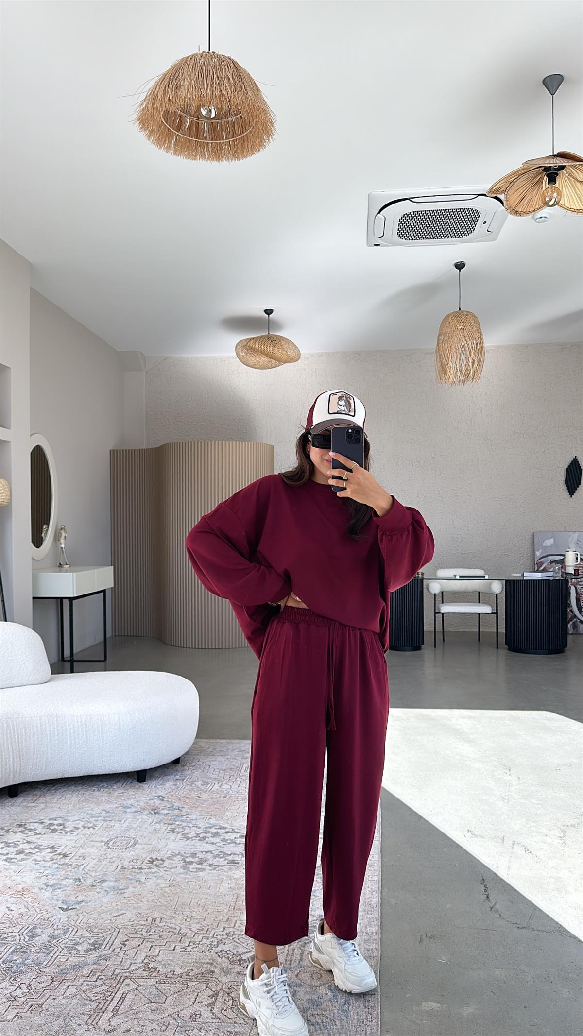 Bordo Sweatshirt Eşofman Takım