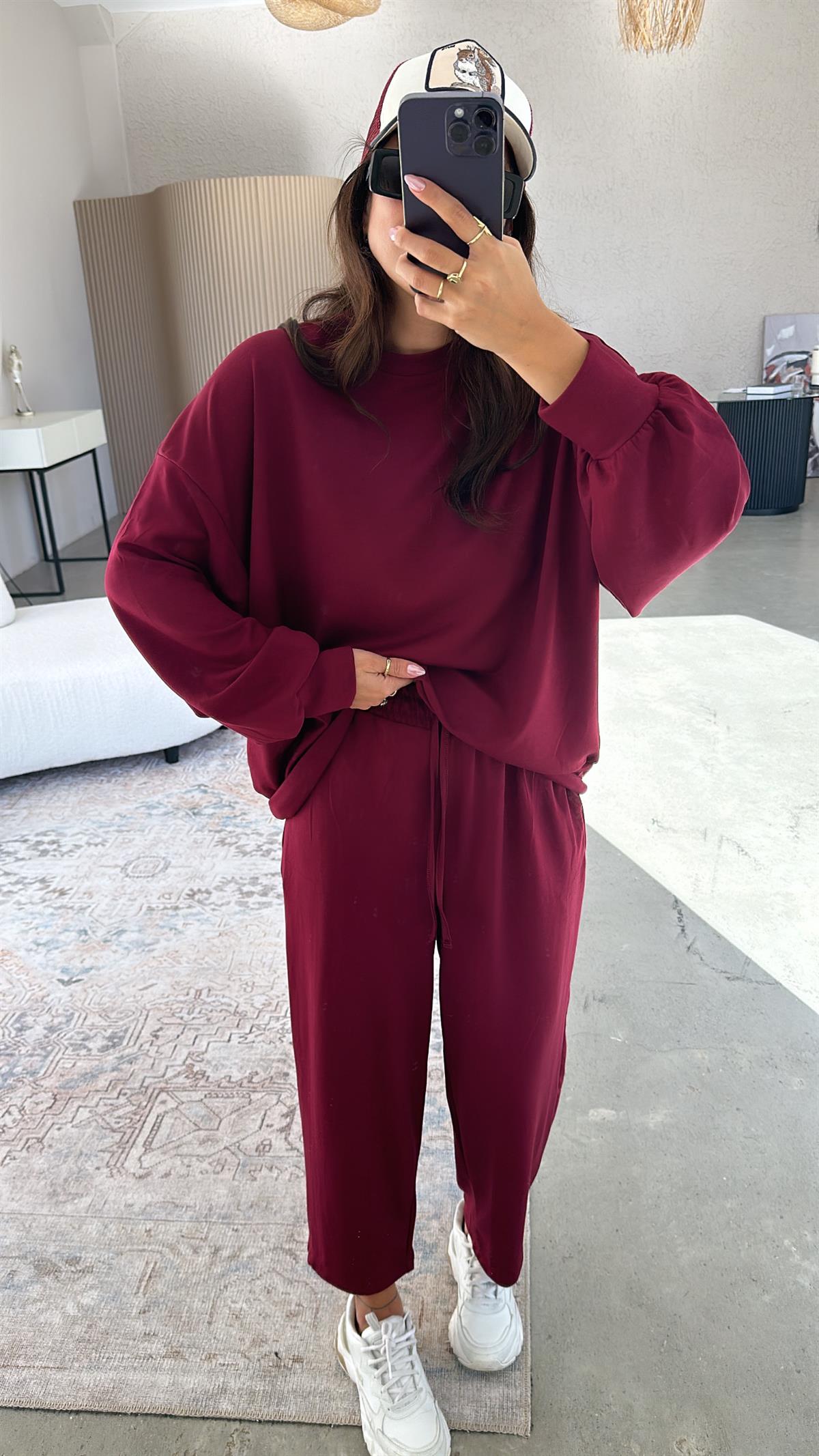 Bordo Sweatshirt Eşofman Takım