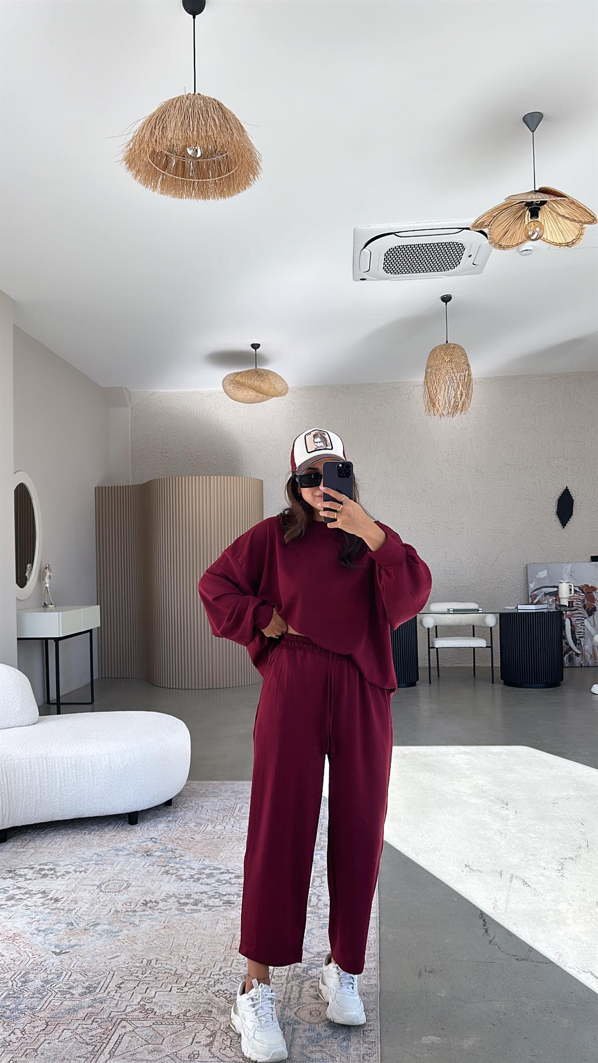 Bordo Sweatshirt Eşofman Takım