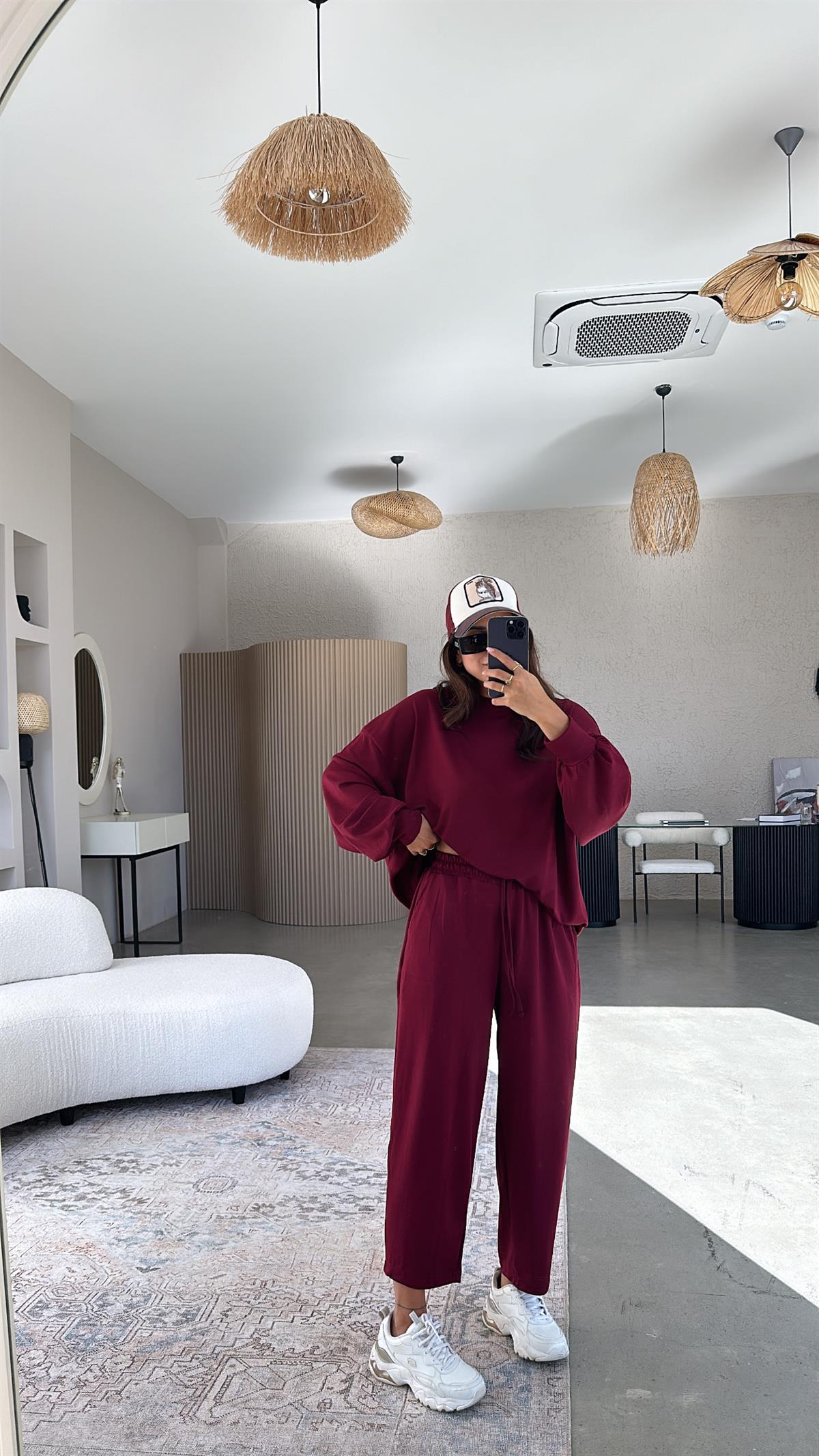 Bordo Sweatshirt Eşofman Takım