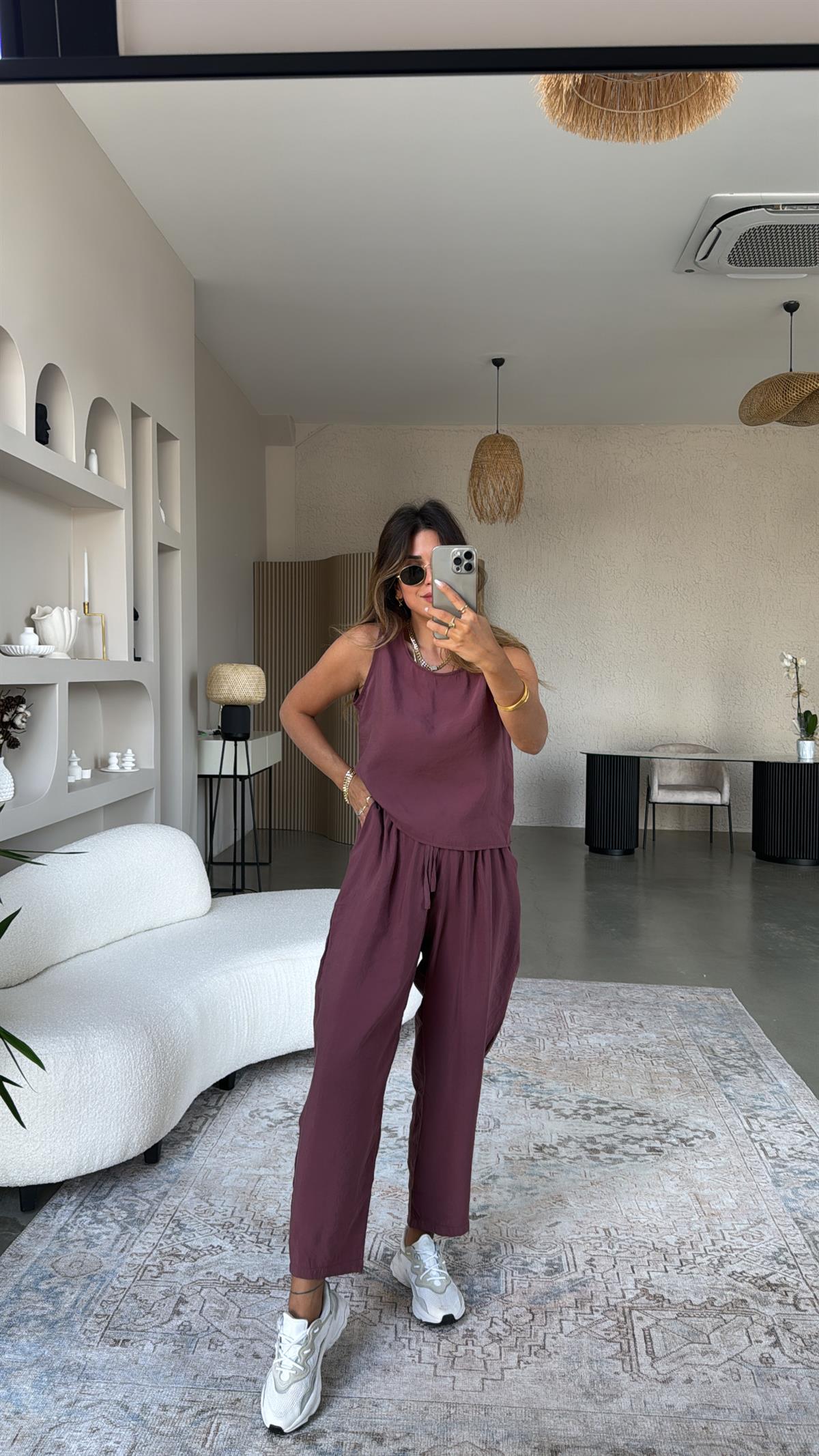 Bordo Dökümlü Tiril Kumaş Takım