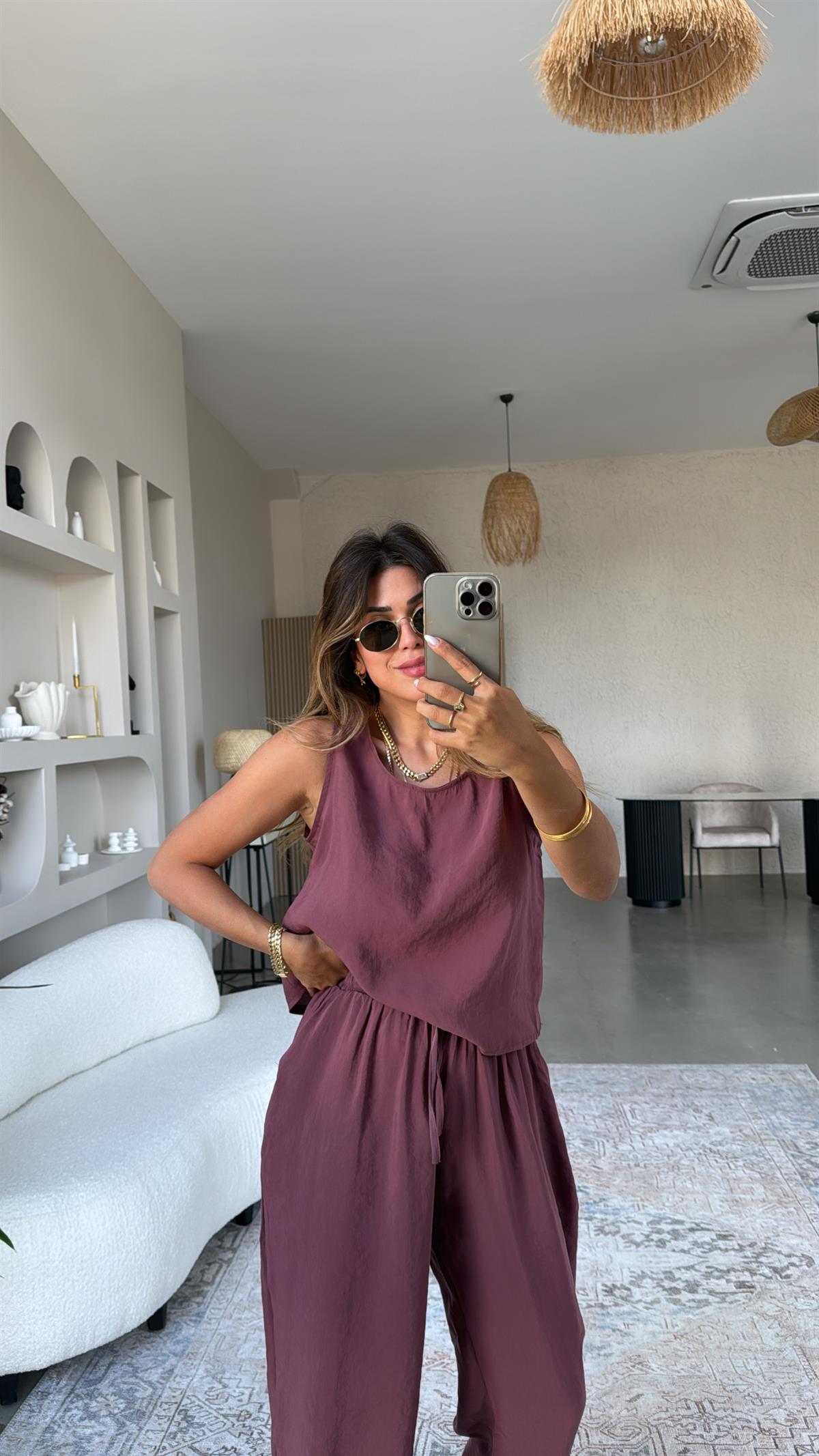 Bordo Dökümlü Tiril Kumaş Takım