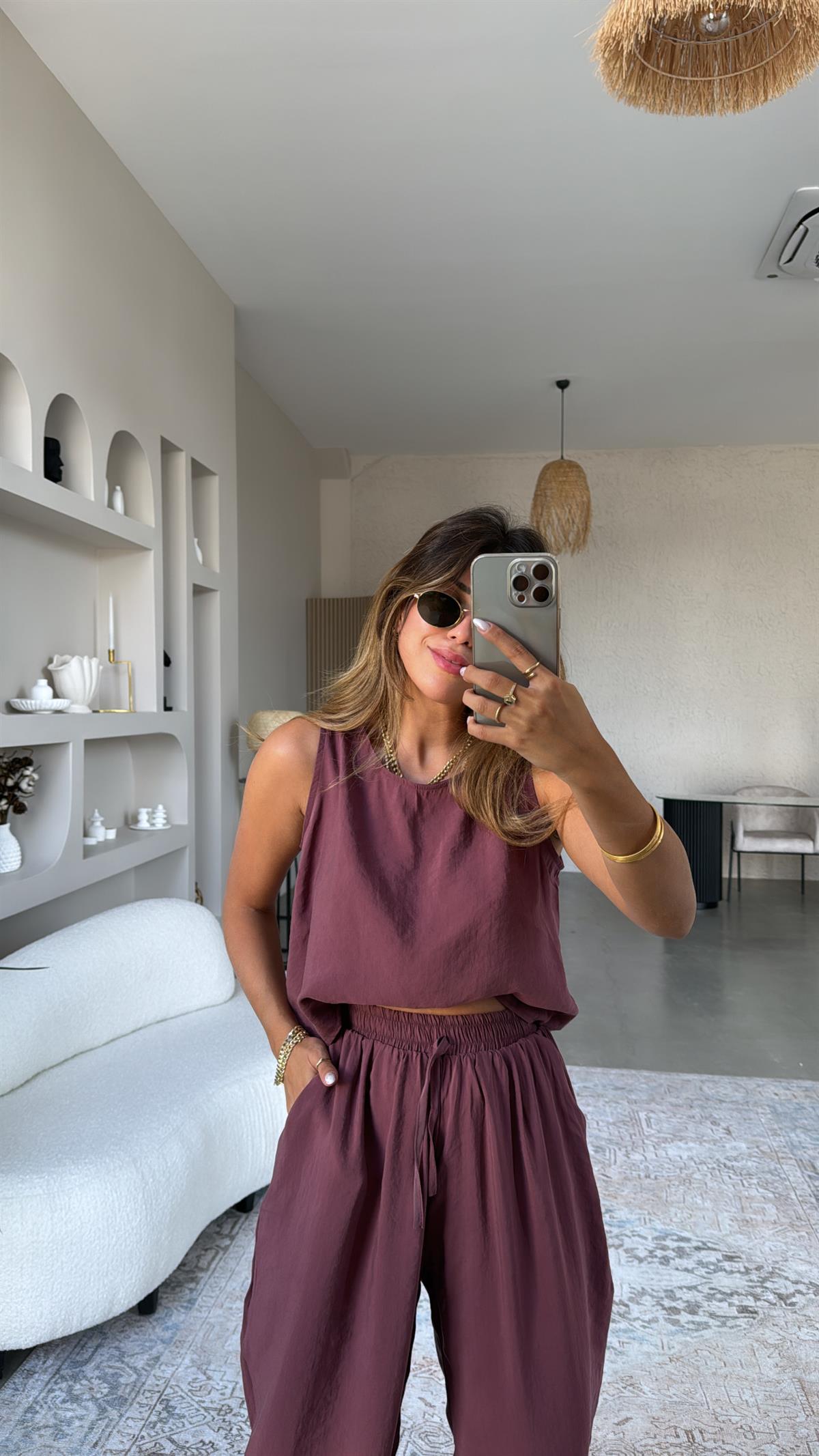 Bordo Dökümlü Tiril Kumaş Takım