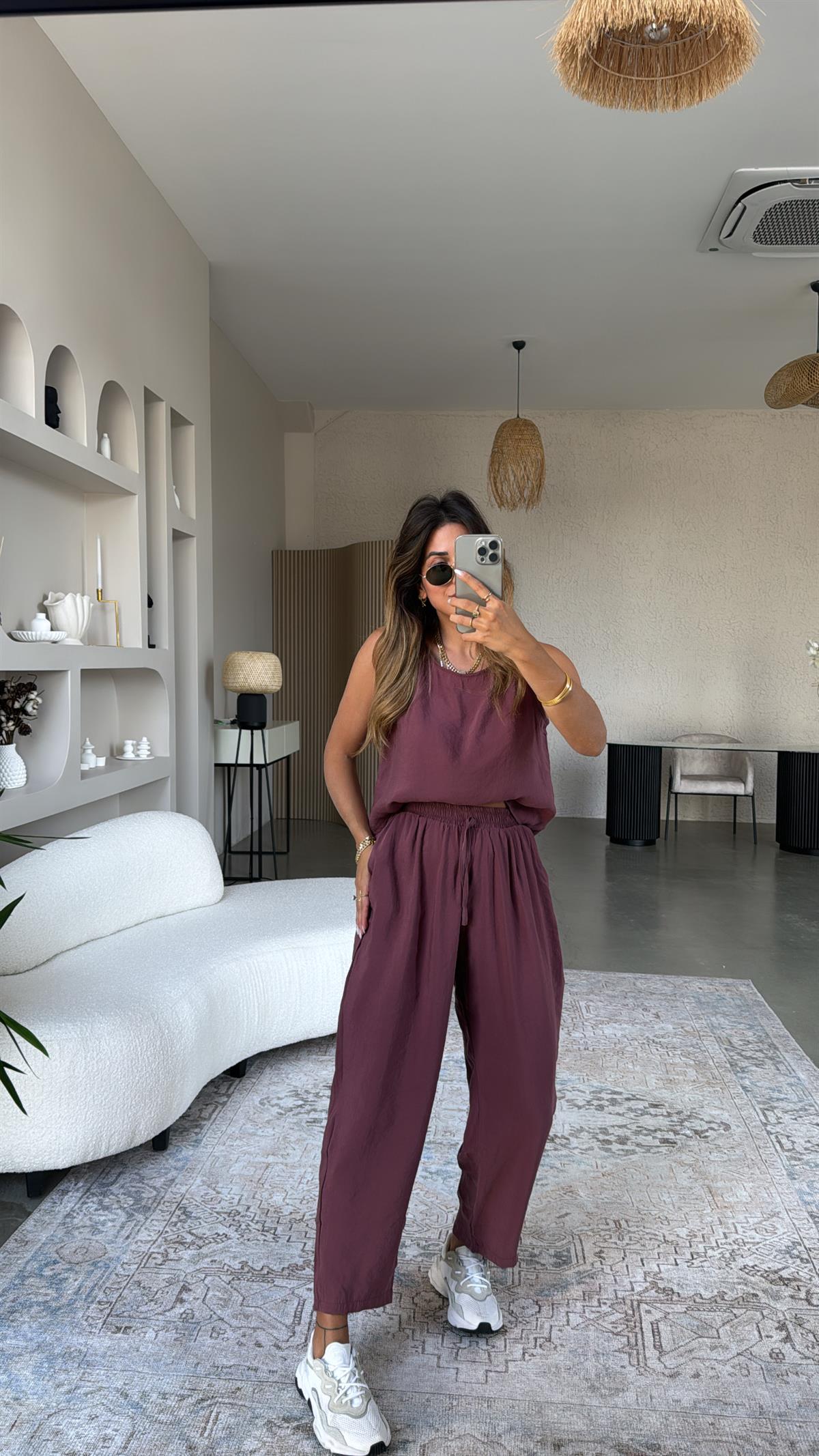 Bordo Dökümlü Tiril Kumaş Takım