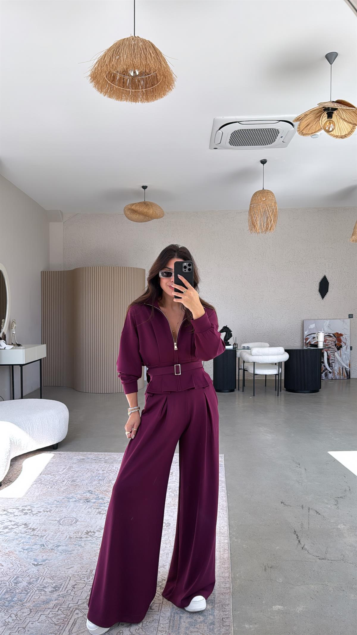 Bordo Tokalı Ceketli Pantolon Takım