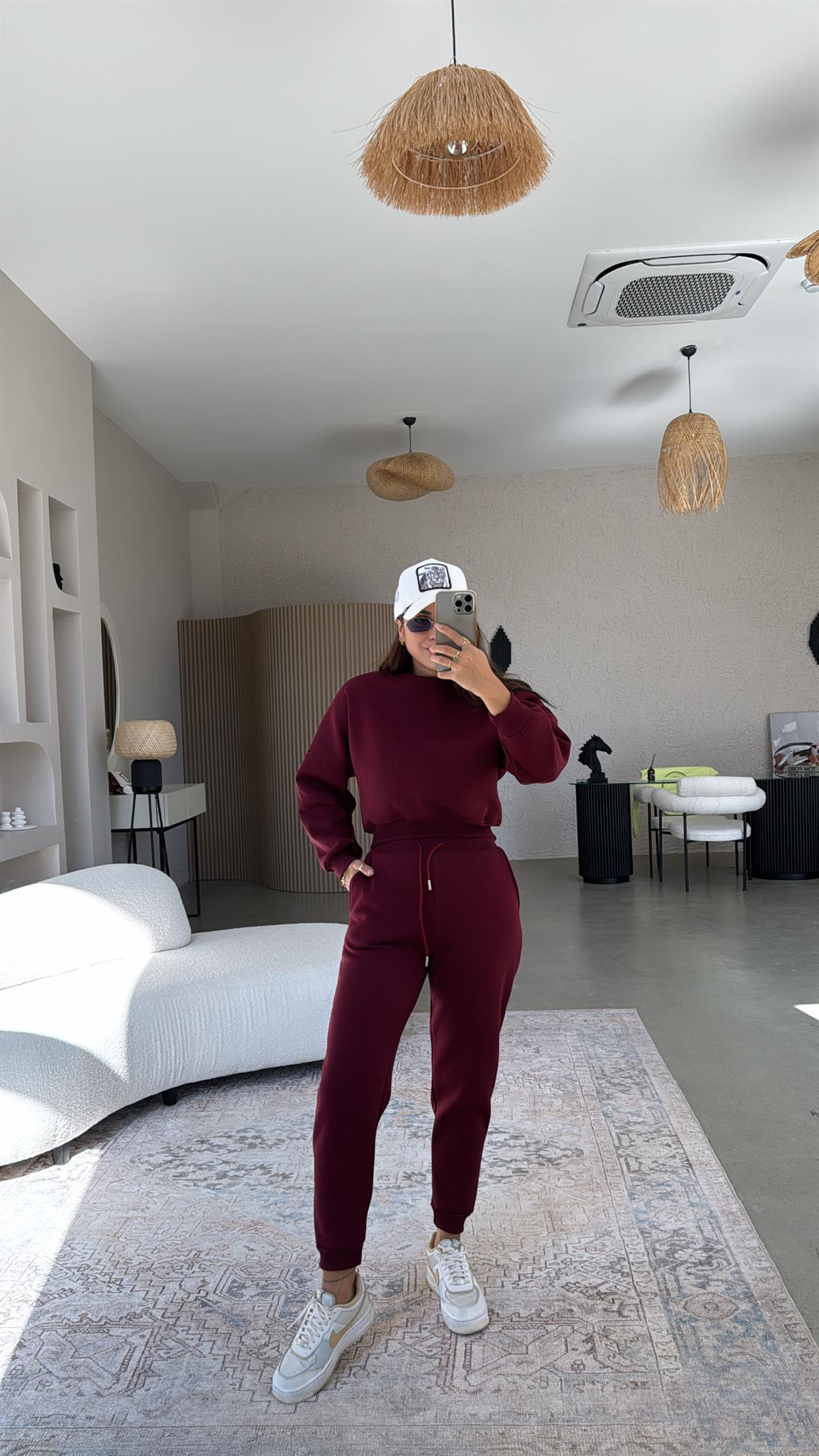 Bordo Üç İplik Şardonlu Eşofman Takımı