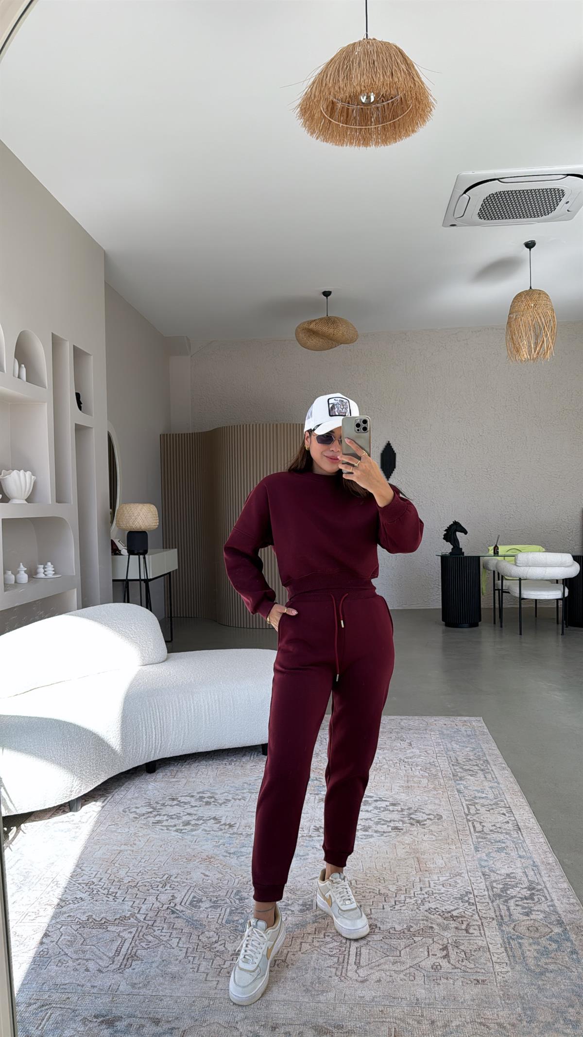 Bordo Üç İplik Şardonlu Eşofman Takımı