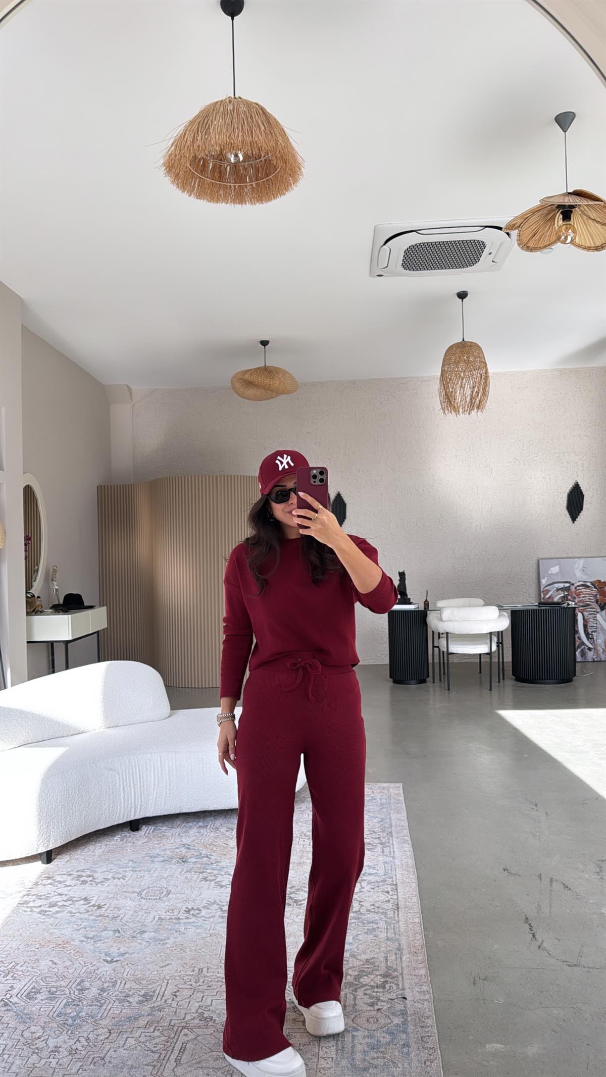 Bordo Uzun Kollu Fitilli Takım