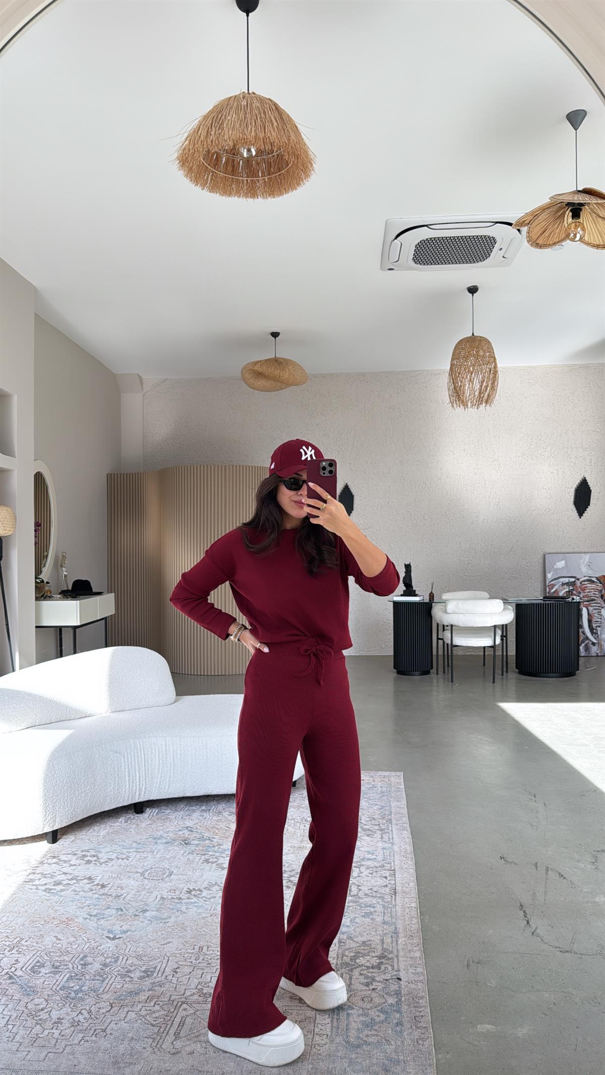 Bordo Uzun Kollu Fitilli Takım