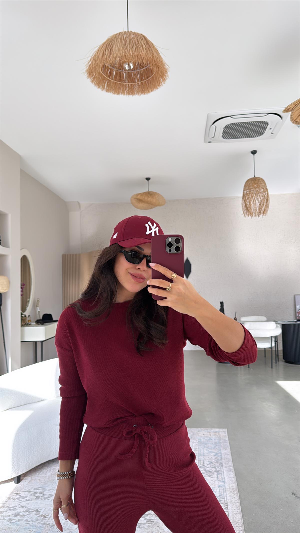 Bordo Uzun Kollu Fitilli Takım