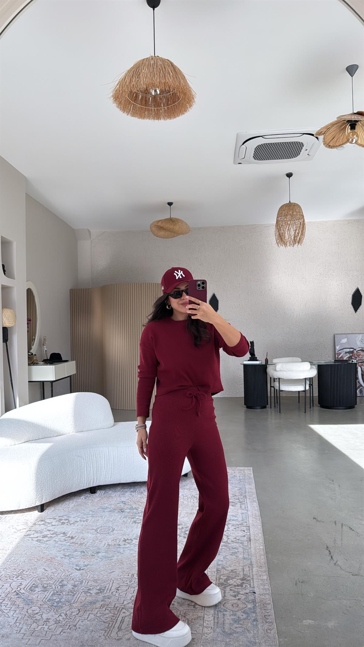 Bordo Uzun Kollu Fitilli Takım