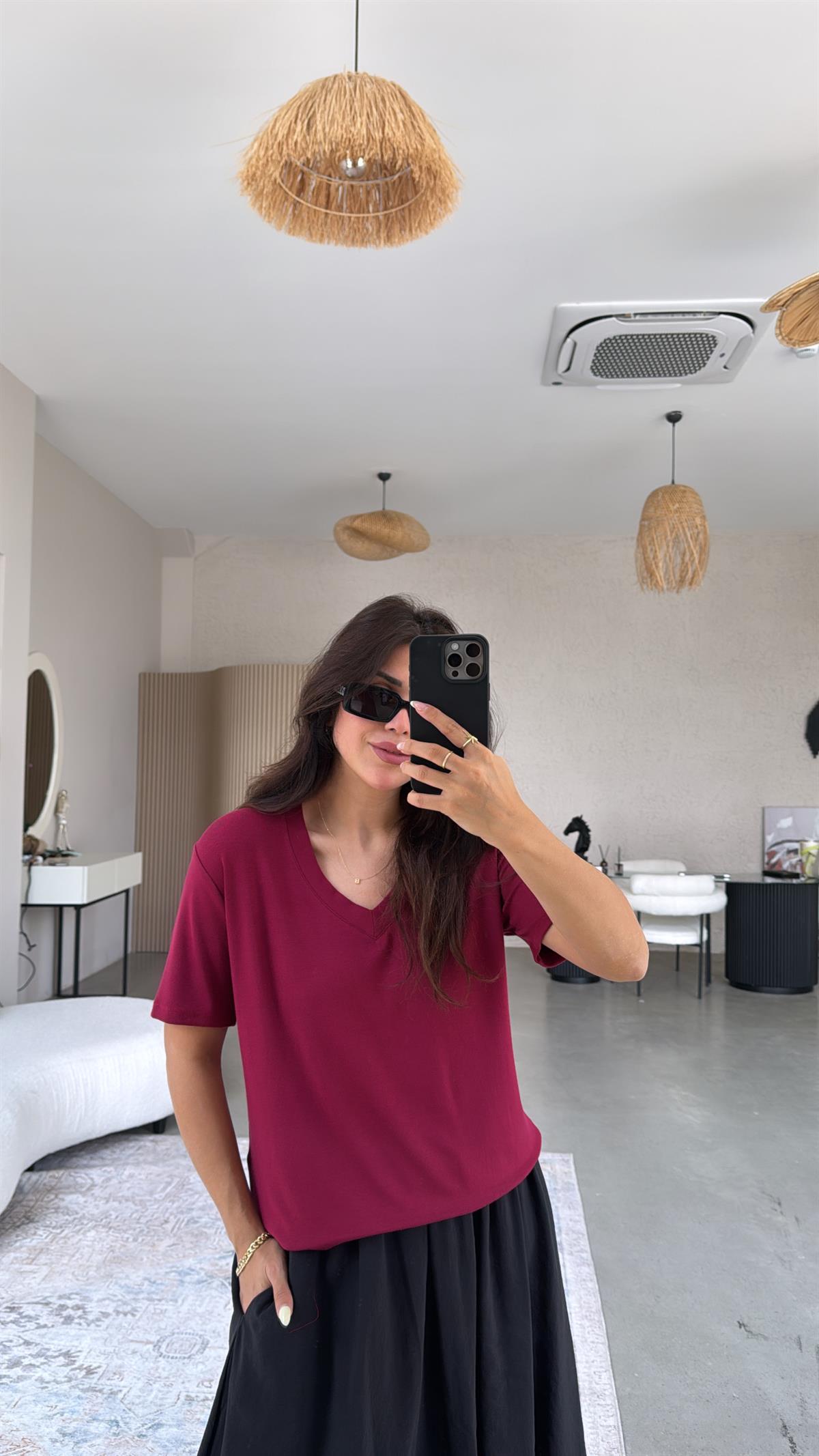 Bordo V Yaka Salaş Bluz