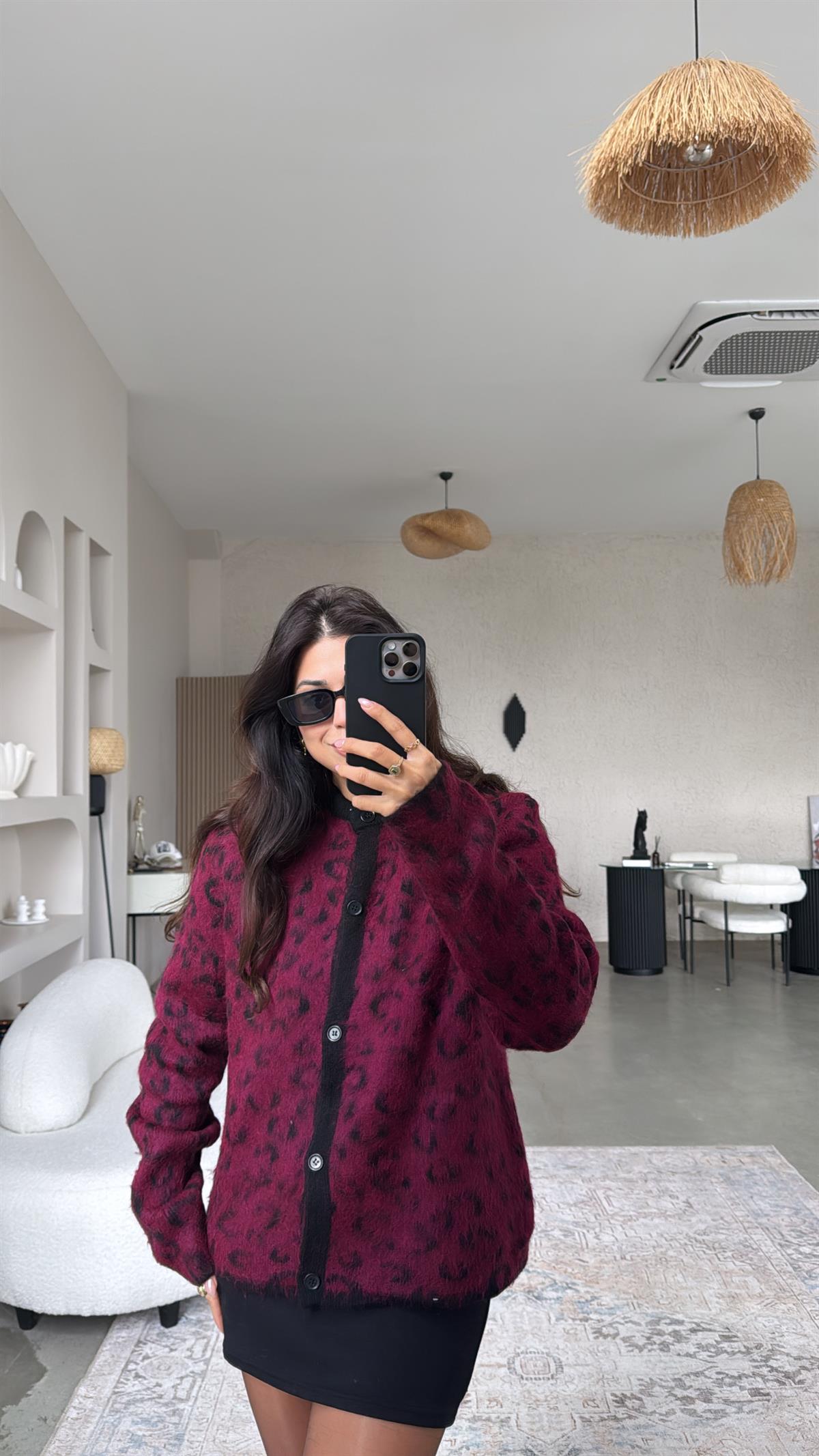 Bordo Yumoş Leopar Hırka