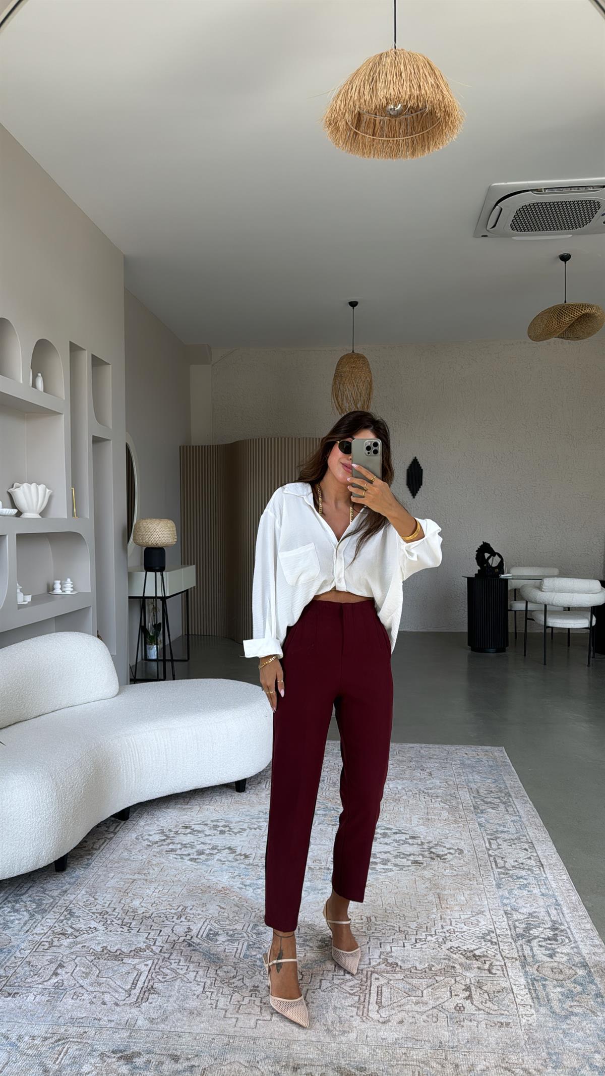 Bordo ZR Flotlu Kumaş Pantolon