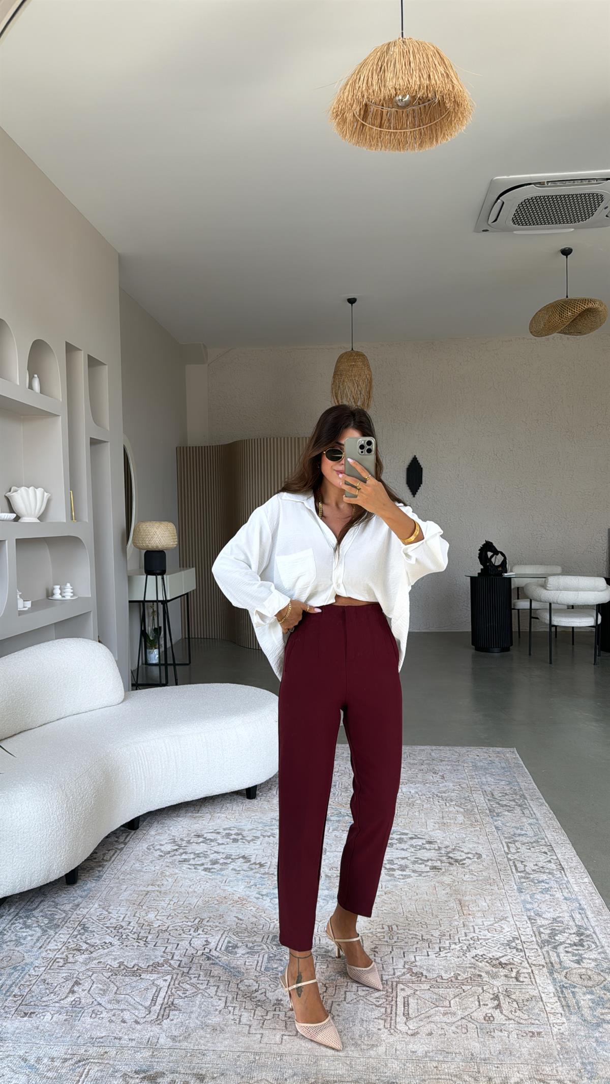 Bordo ZR Flotlu Kumaş Pantolon