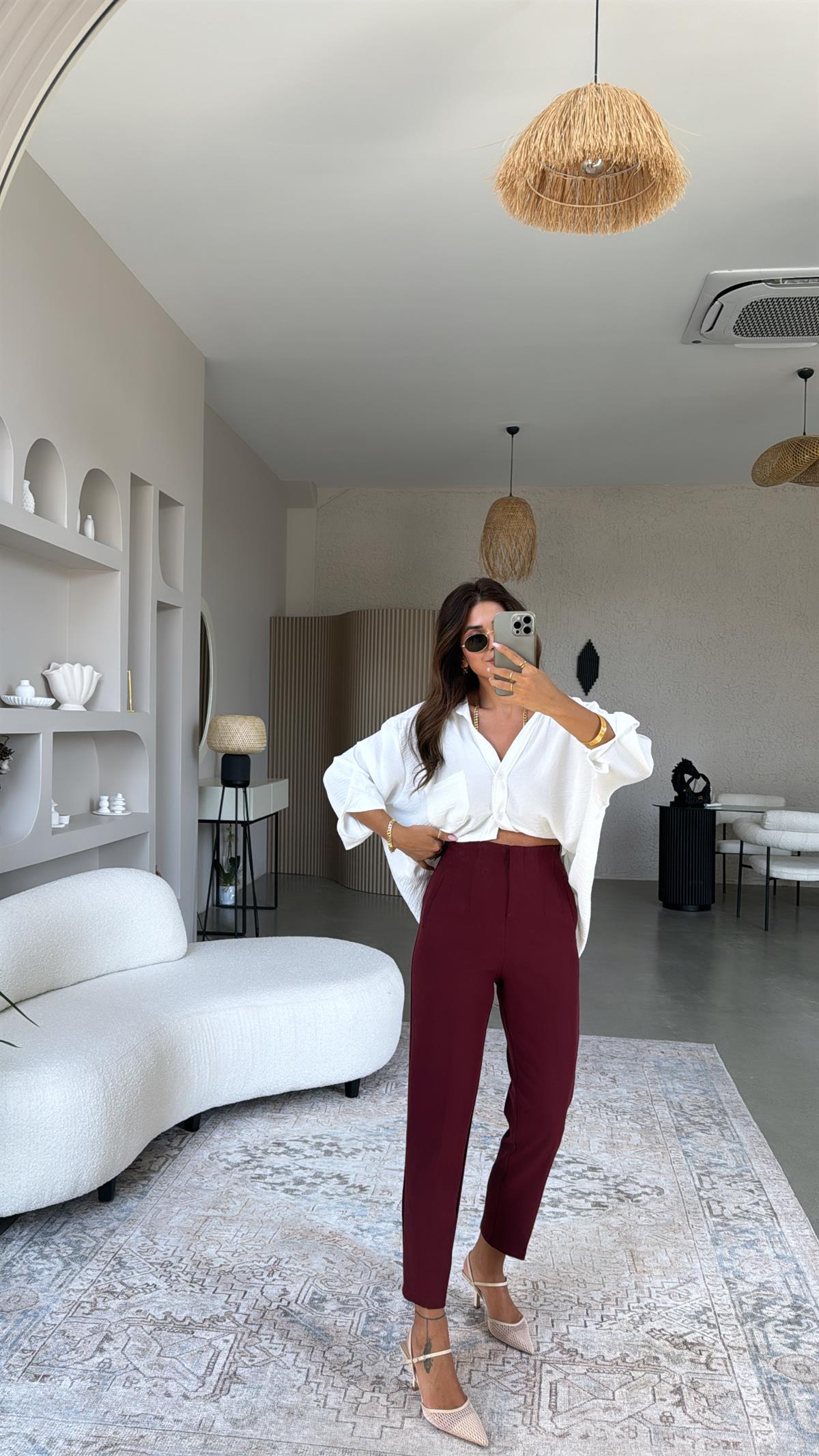 Bordo ZR Flotlu Kumaş Pantolon