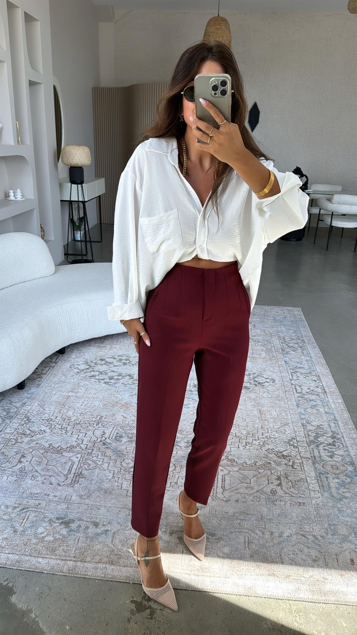 Bordo ZR Flotlu Kumaş Pantolon