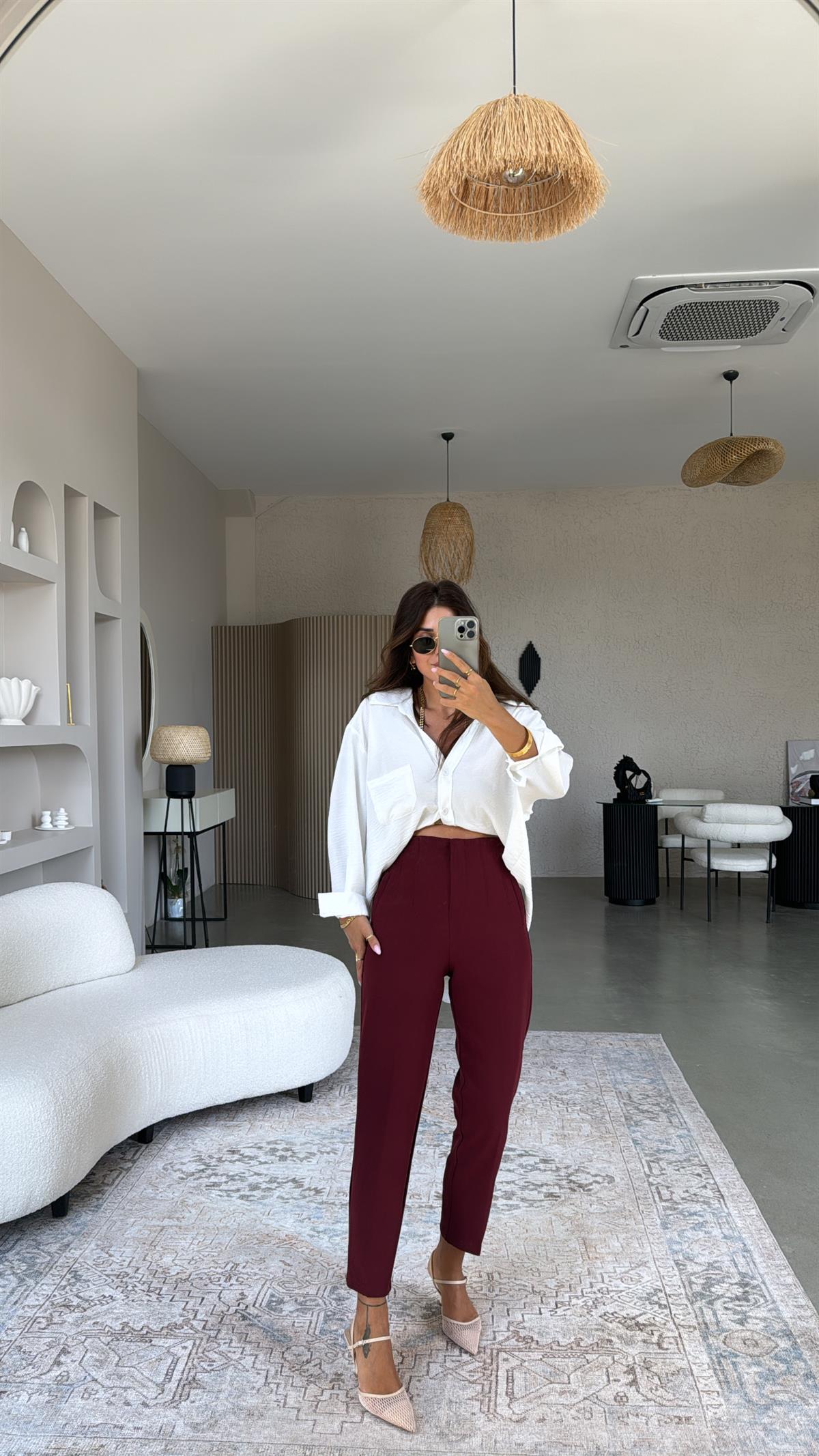 Bordo ZR Flotlu Kumaş Pantolon