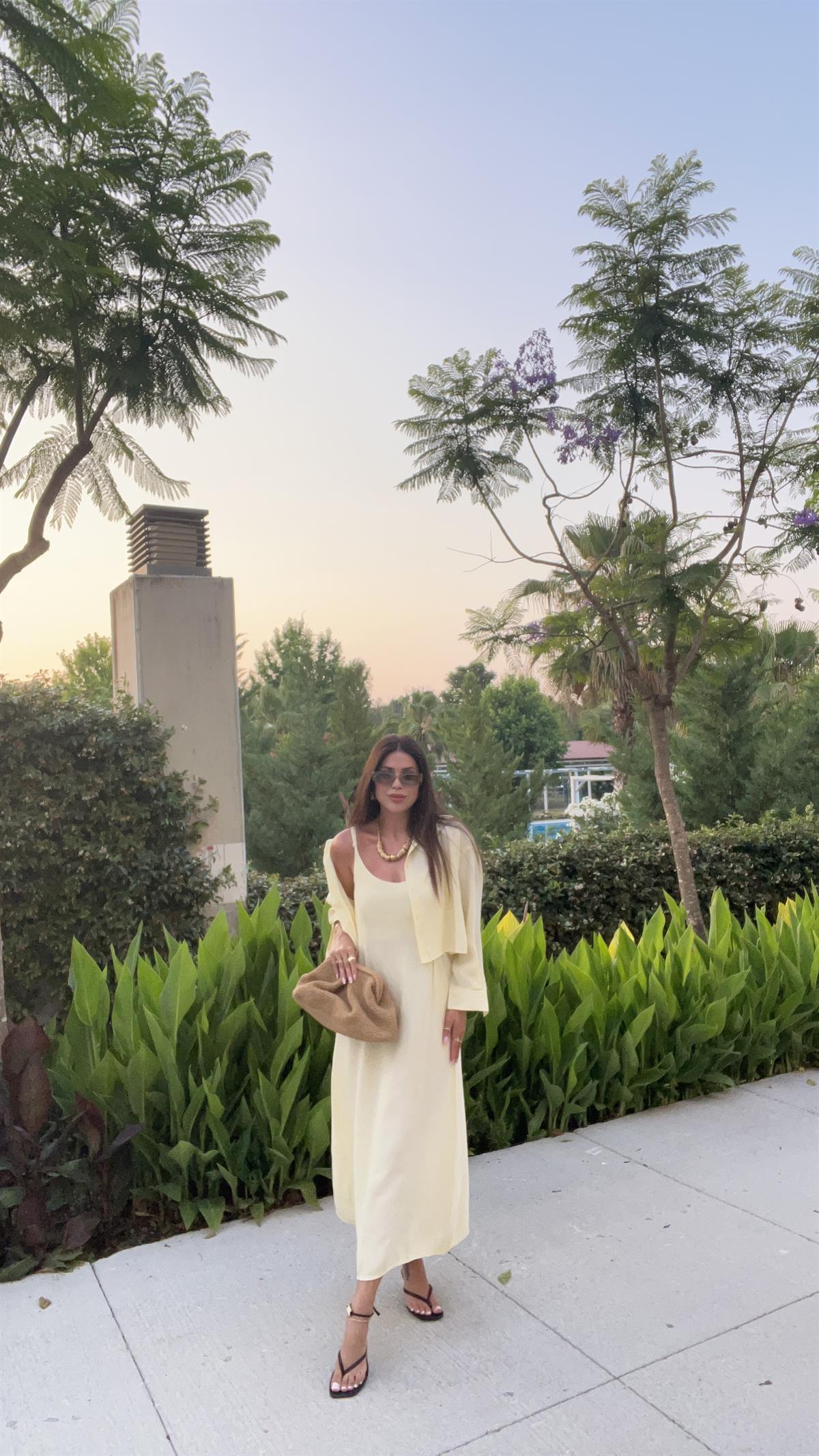 Butter Yellow Gömlekli Askılı Tensel Elbise