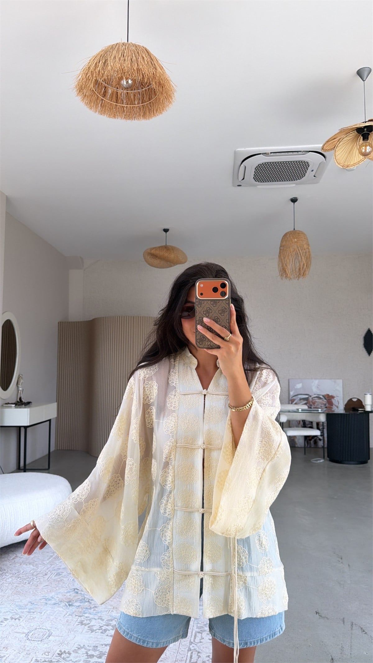 Butter Yellow İşlemeli Gömlek Kimono