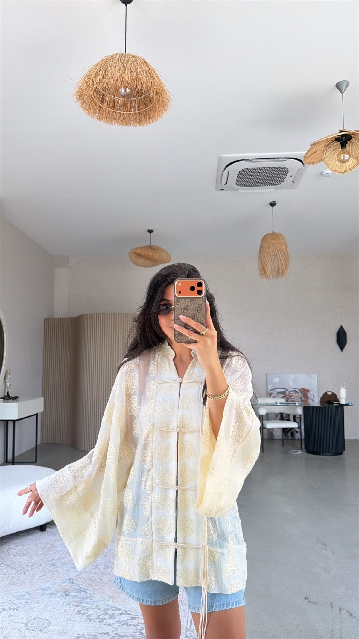 Butter Yellow İşlemeli Gömlek Kimono