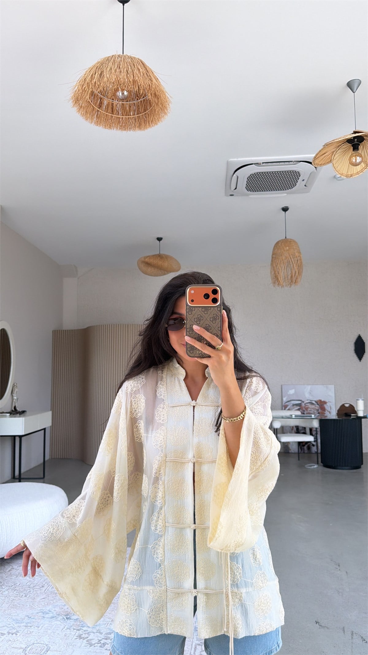 Butter Yellow İşlemeli Gömlek Kimono