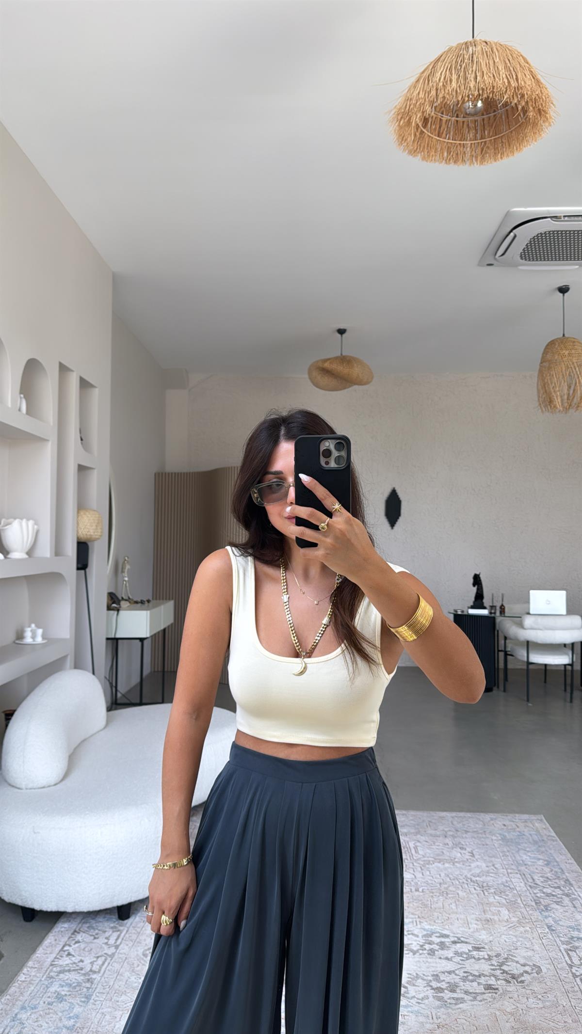 Butter Yellow Oys Kalın Askı Crop Atlet