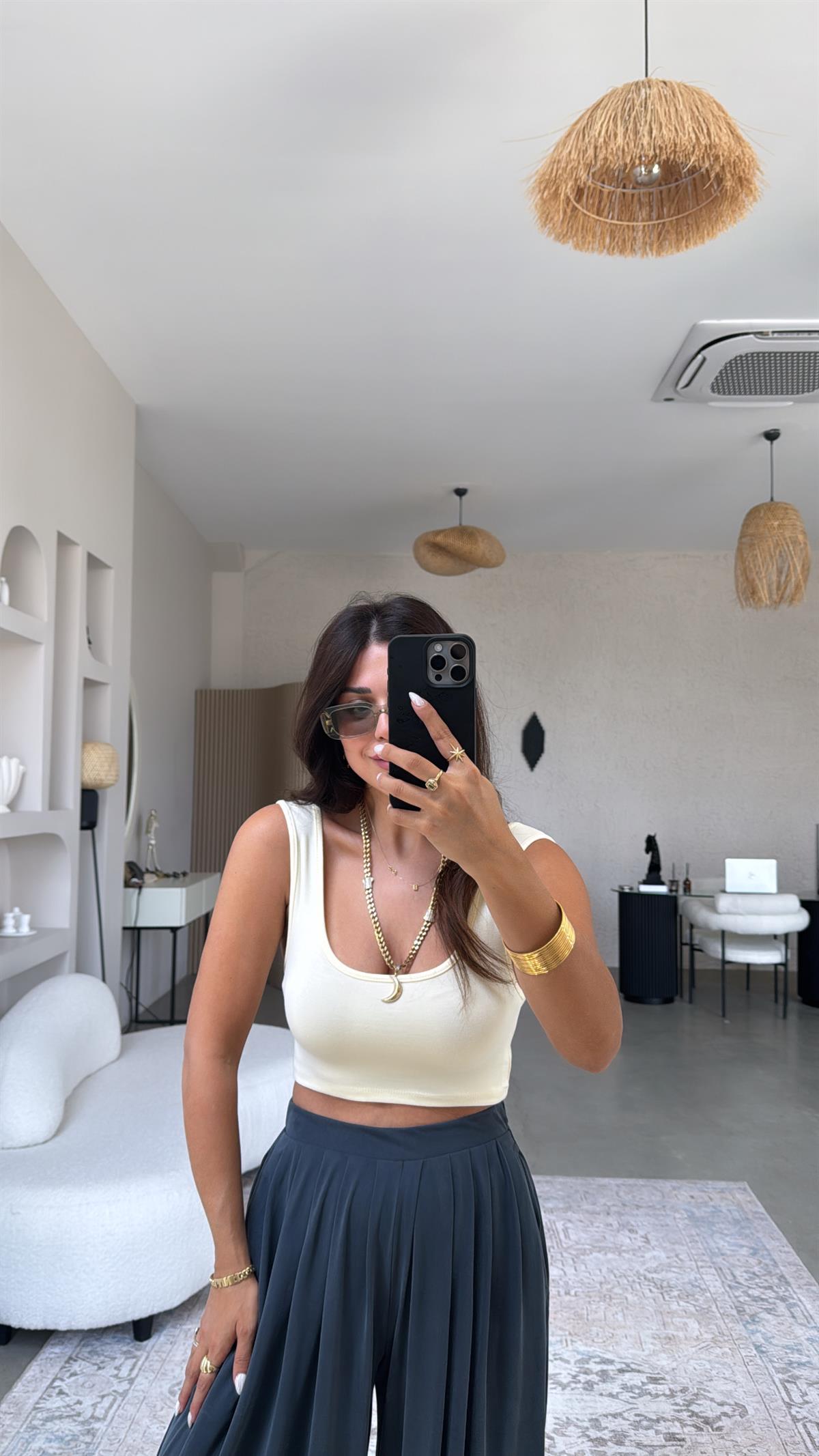 Butter Yellow Oys Kalın Askı Crop Atlet