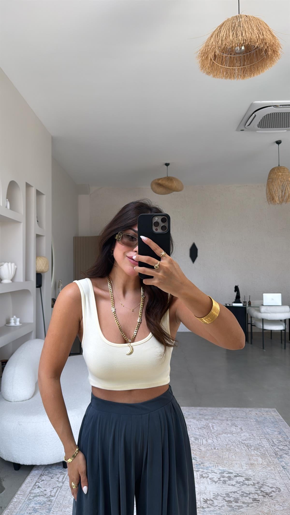 Butter Yellow Oys Kalın Askı Crop Atlet