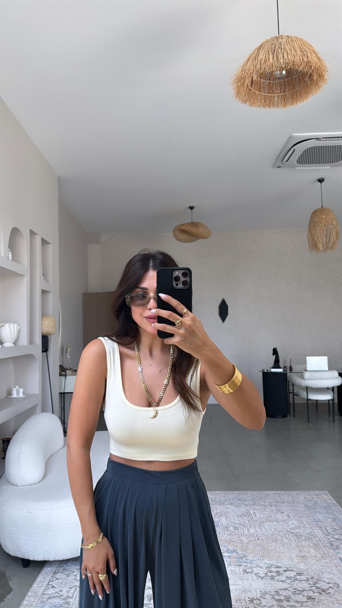 Butter Yellow Oys Kalın Askı Crop Atlet