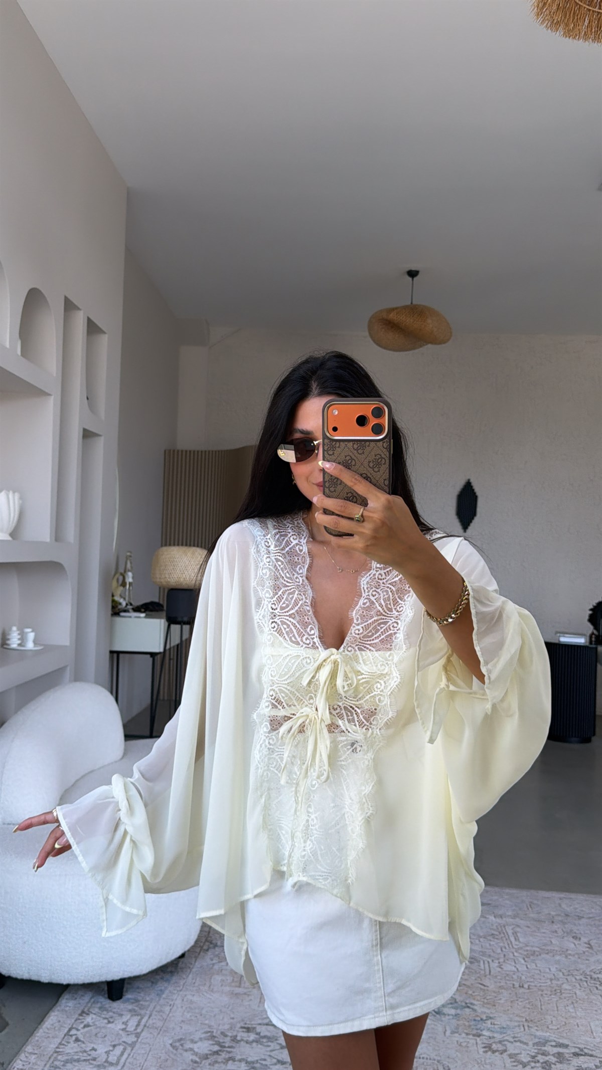 Butter Yellow Şifon Dantelli Zr Model Bluz