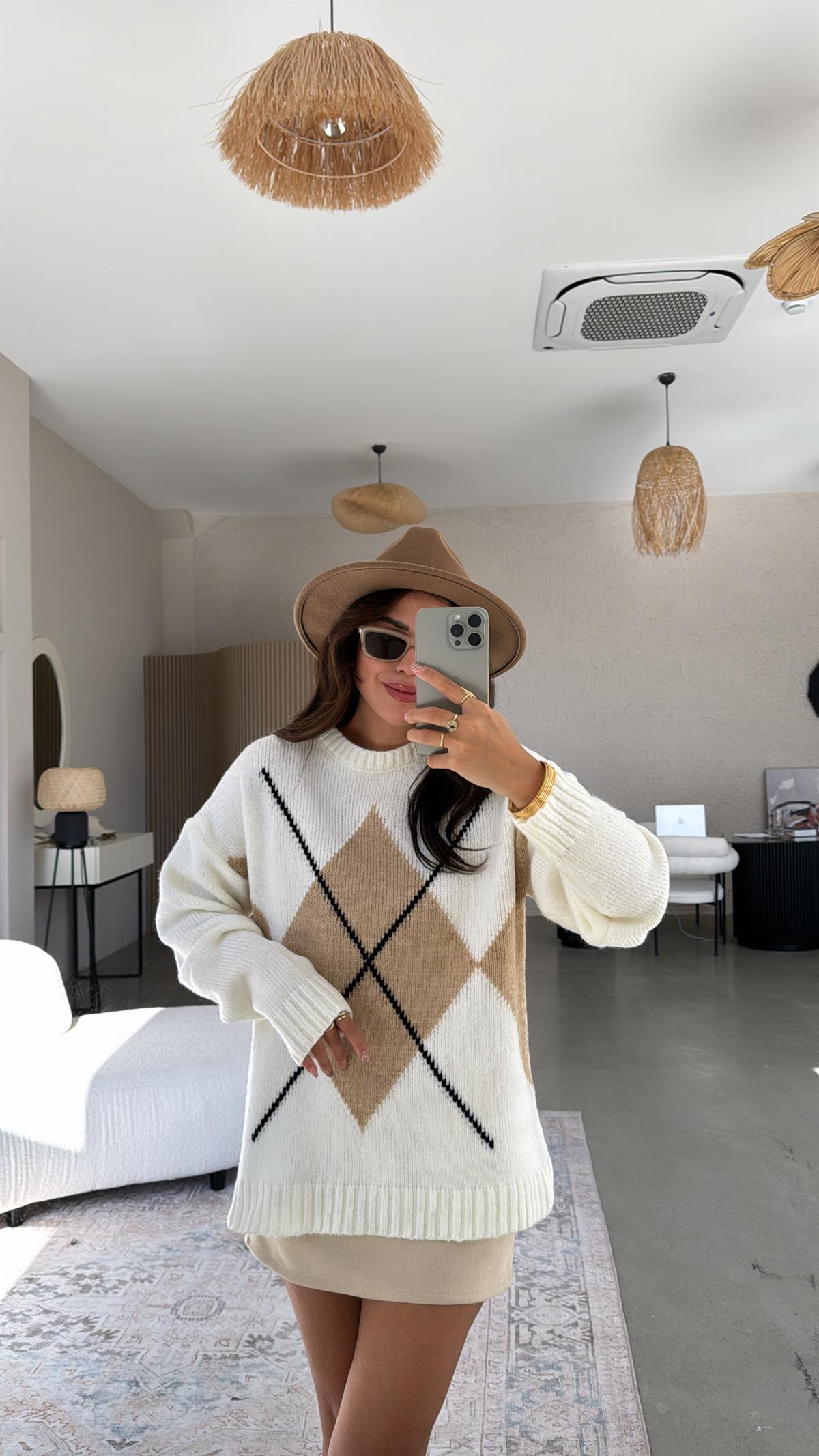 Camel Baklava Desenli Mng Kazak