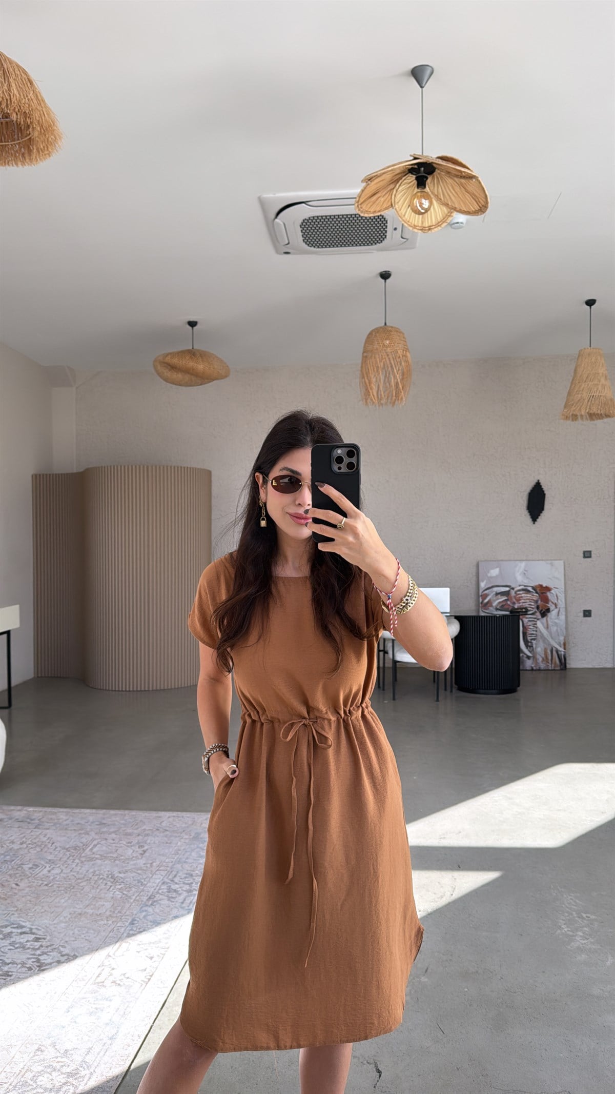 Camel Beli İpli Tensel Elbise
