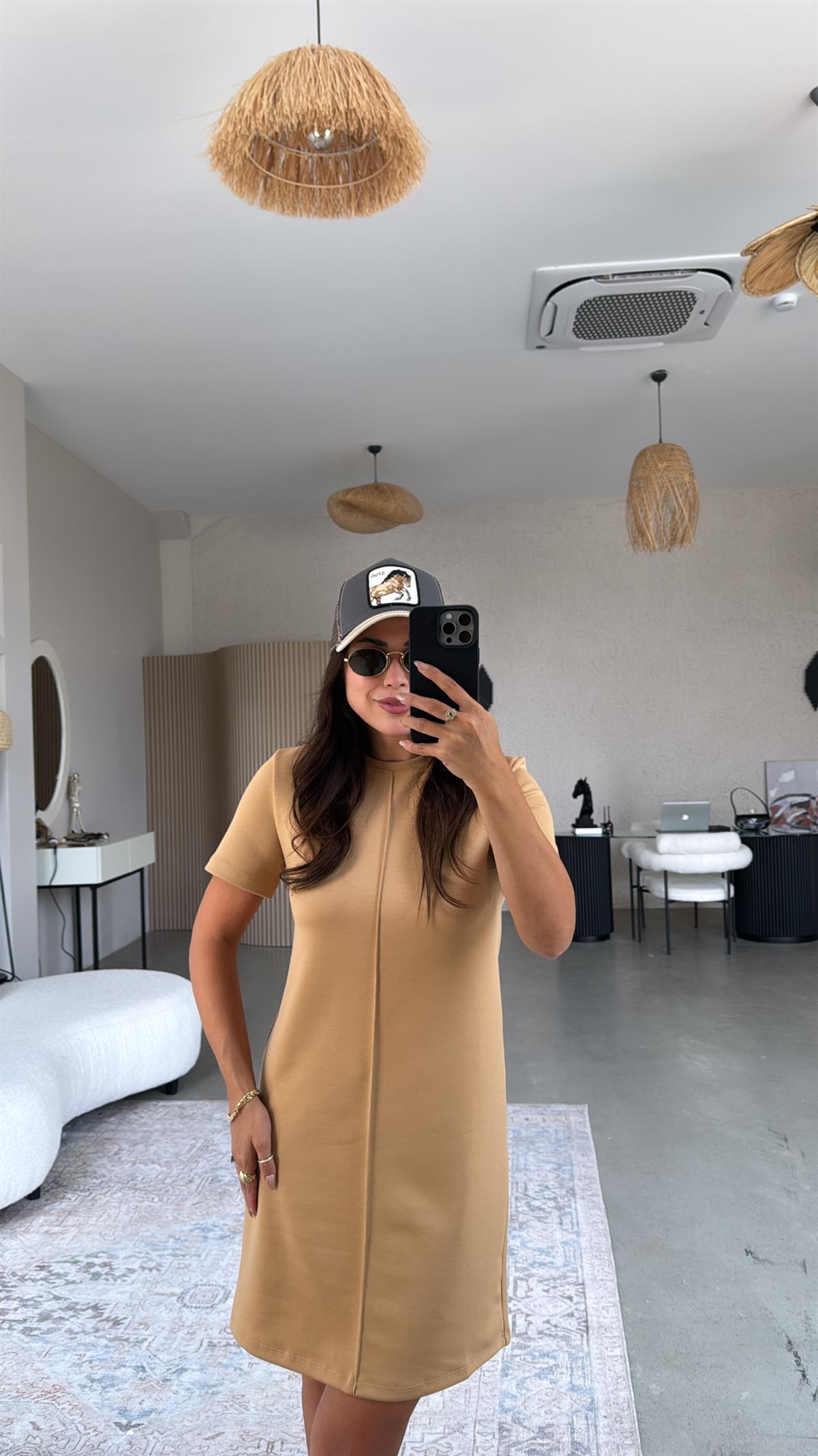 Camel Bisiklet Yaka Çımalı Elbise
