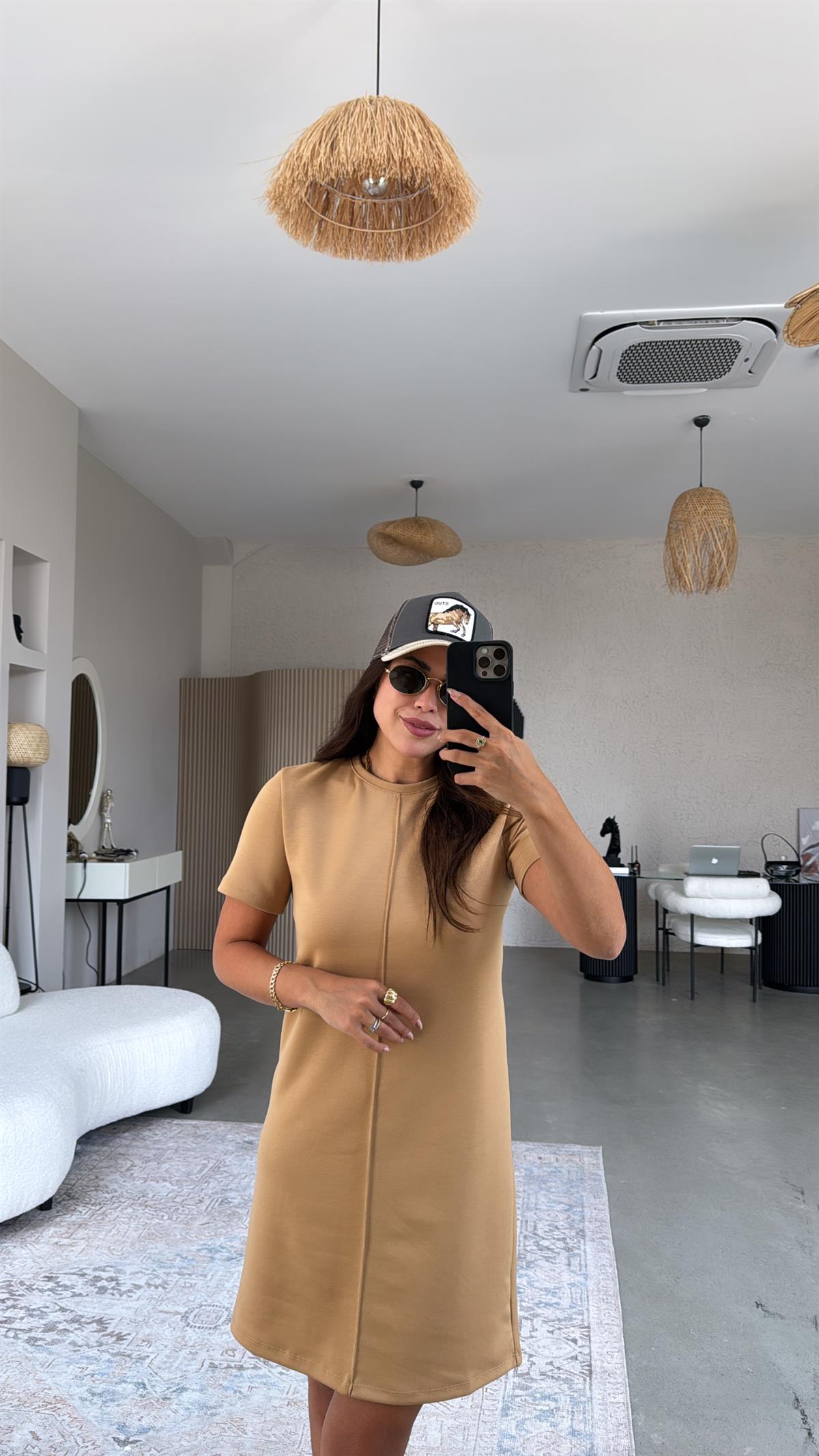 Camel Bisiklet Yaka Çımalı Elbise