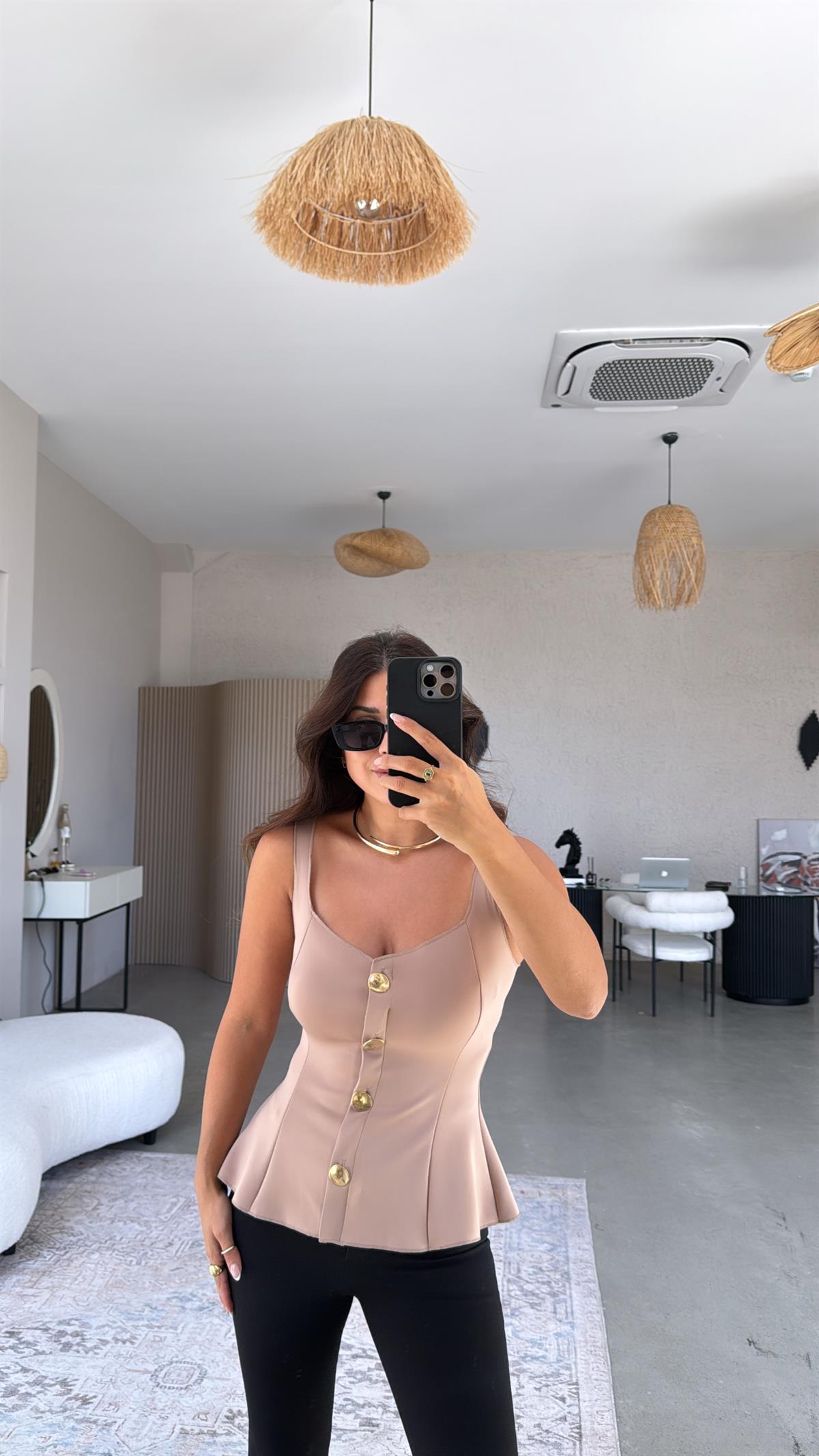 Camel Dalgıç Gold Detaylı Bel Oturan Bluz